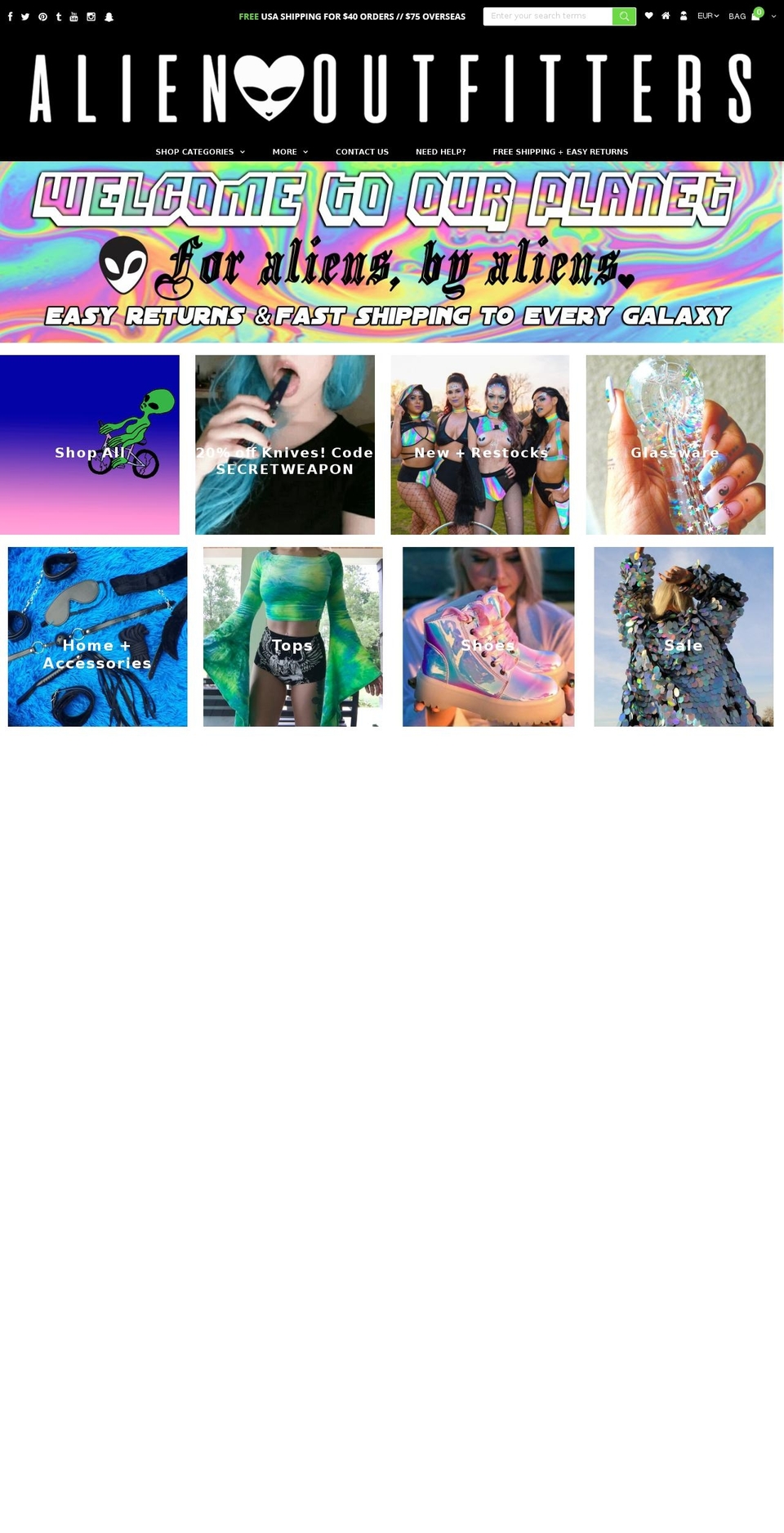 alienoutfitters.net shopify website screenshot