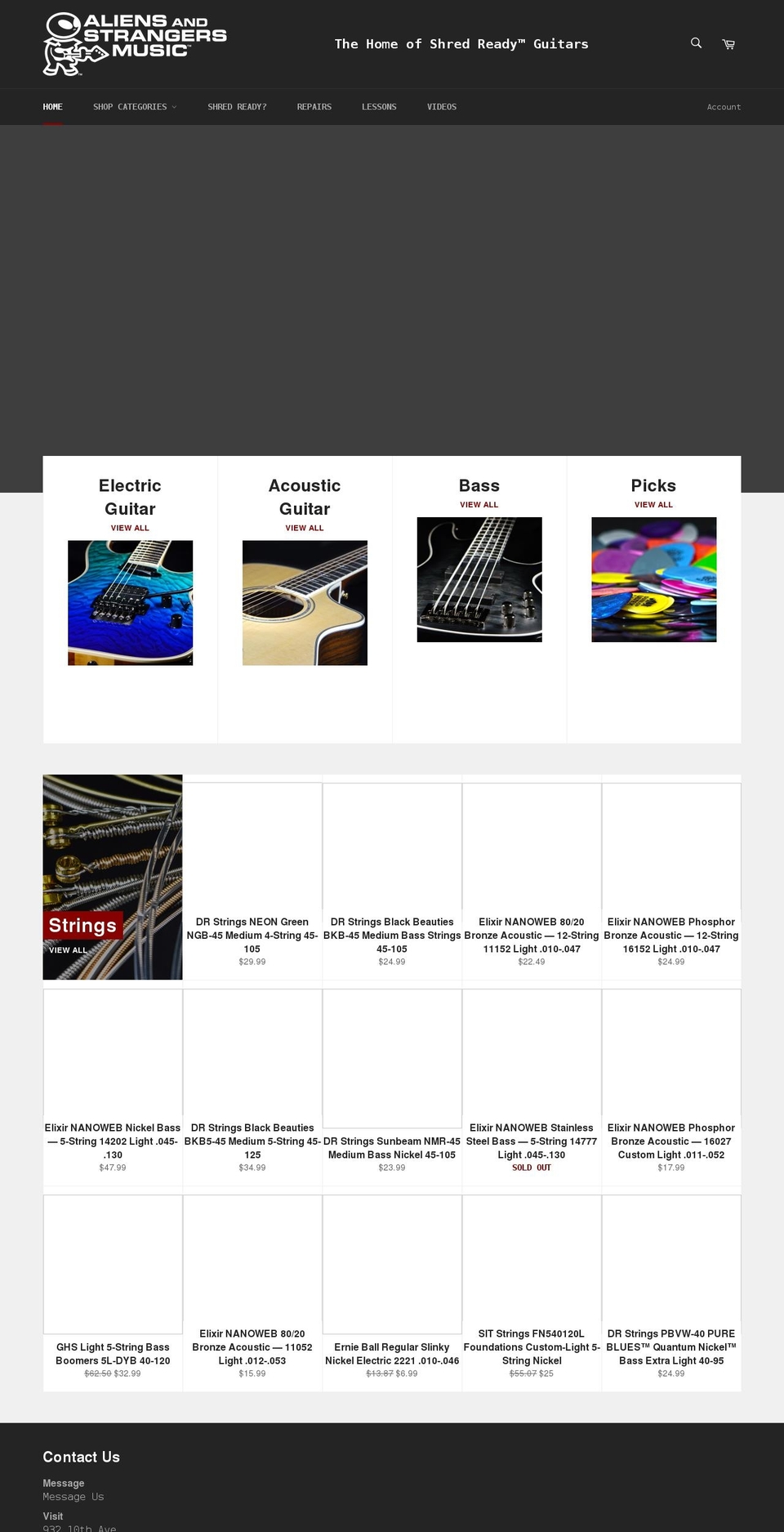 aliensandstrangersmusic.com shopify website screenshot