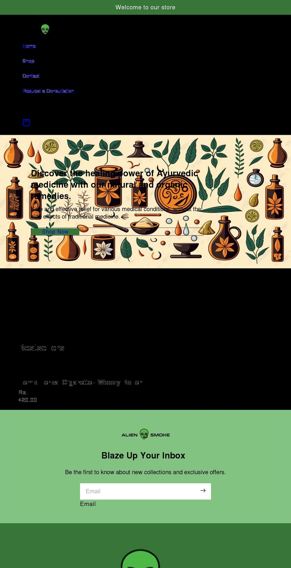 aliensmoke.com shopify website screenshot