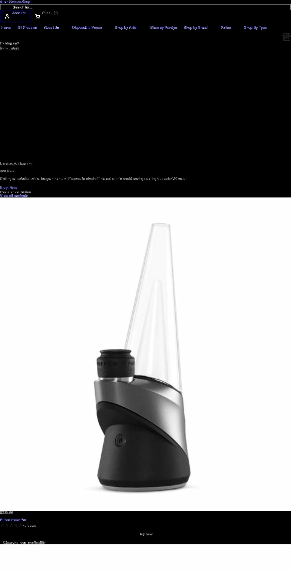 aliensmokeonline.com shopify website screenshot