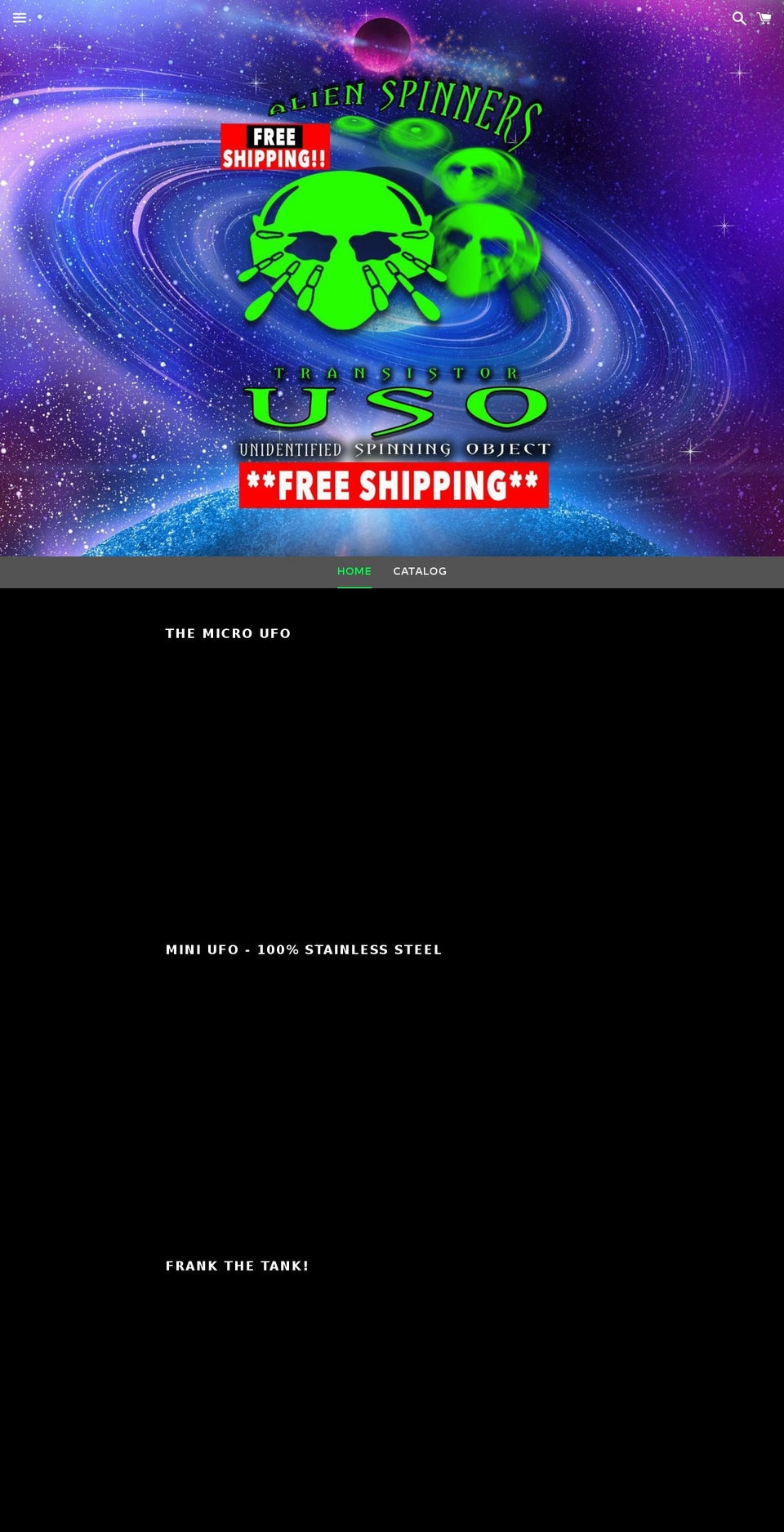 alienspinners.com shopify website screenshot