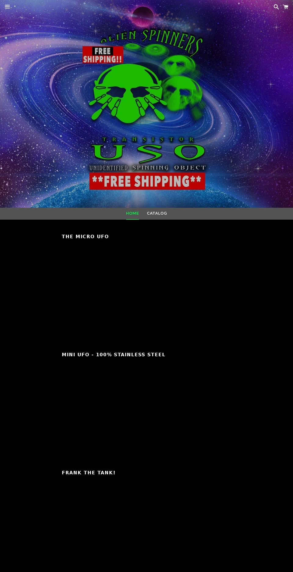 alienspinners.info shopify website screenshot