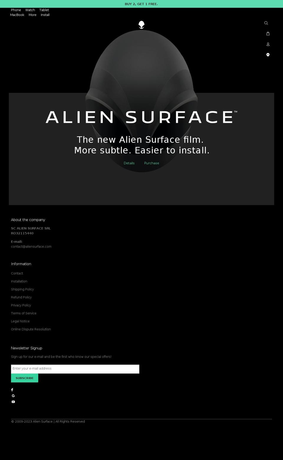 aliensurface.com shopify website screenshot