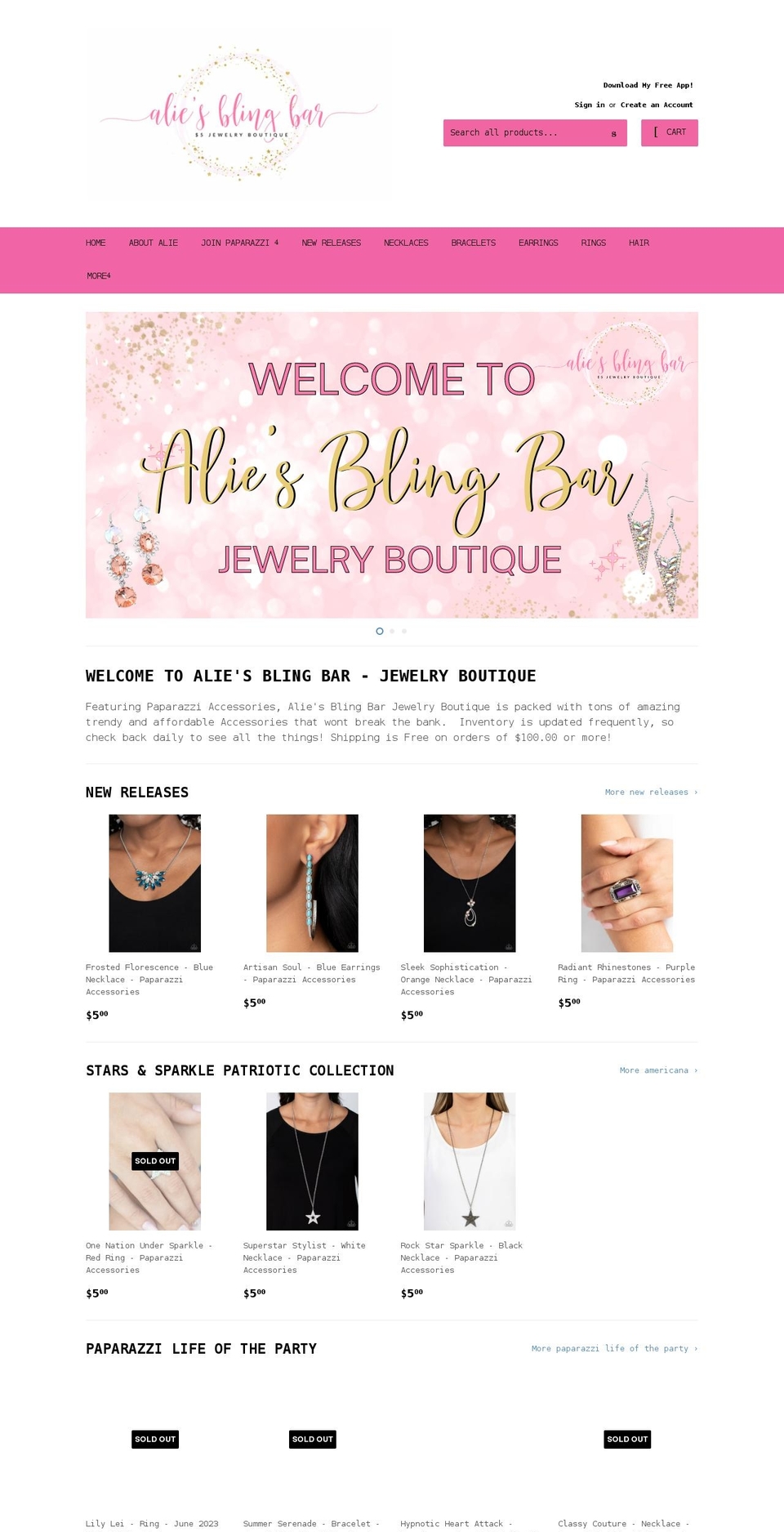 aliesblingbar.com shopify website screenshot