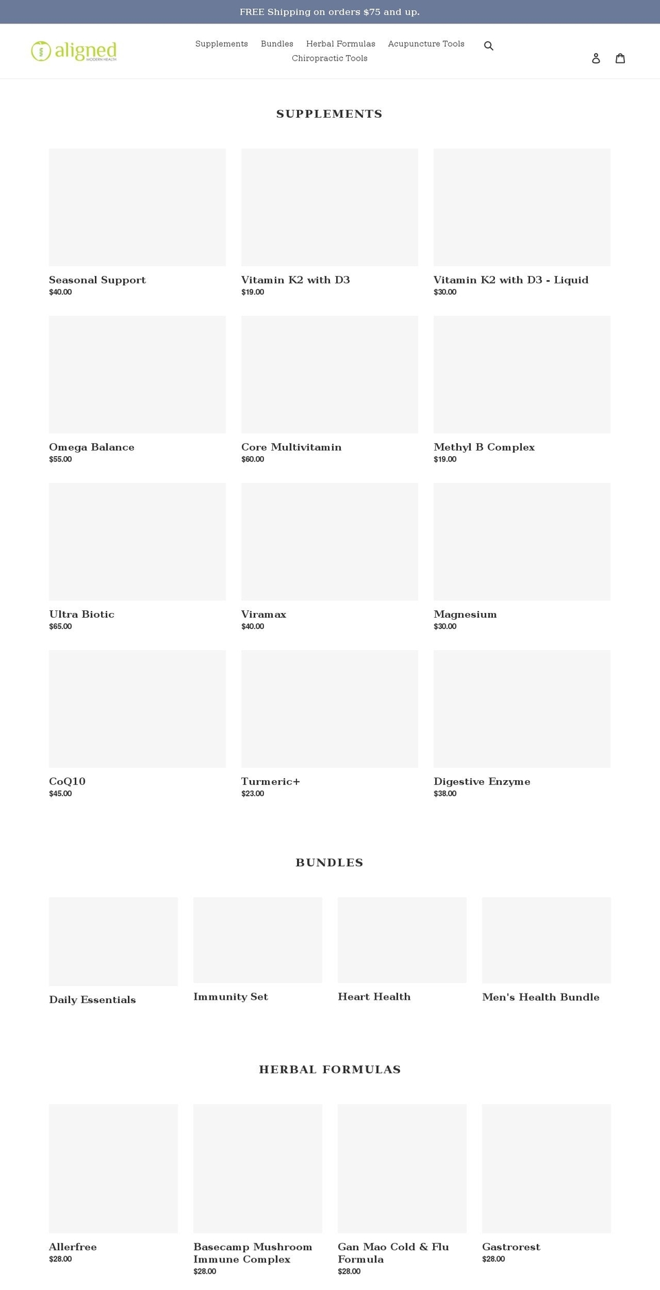 aligned-modern-health.myshopify.com shopify website screenshot