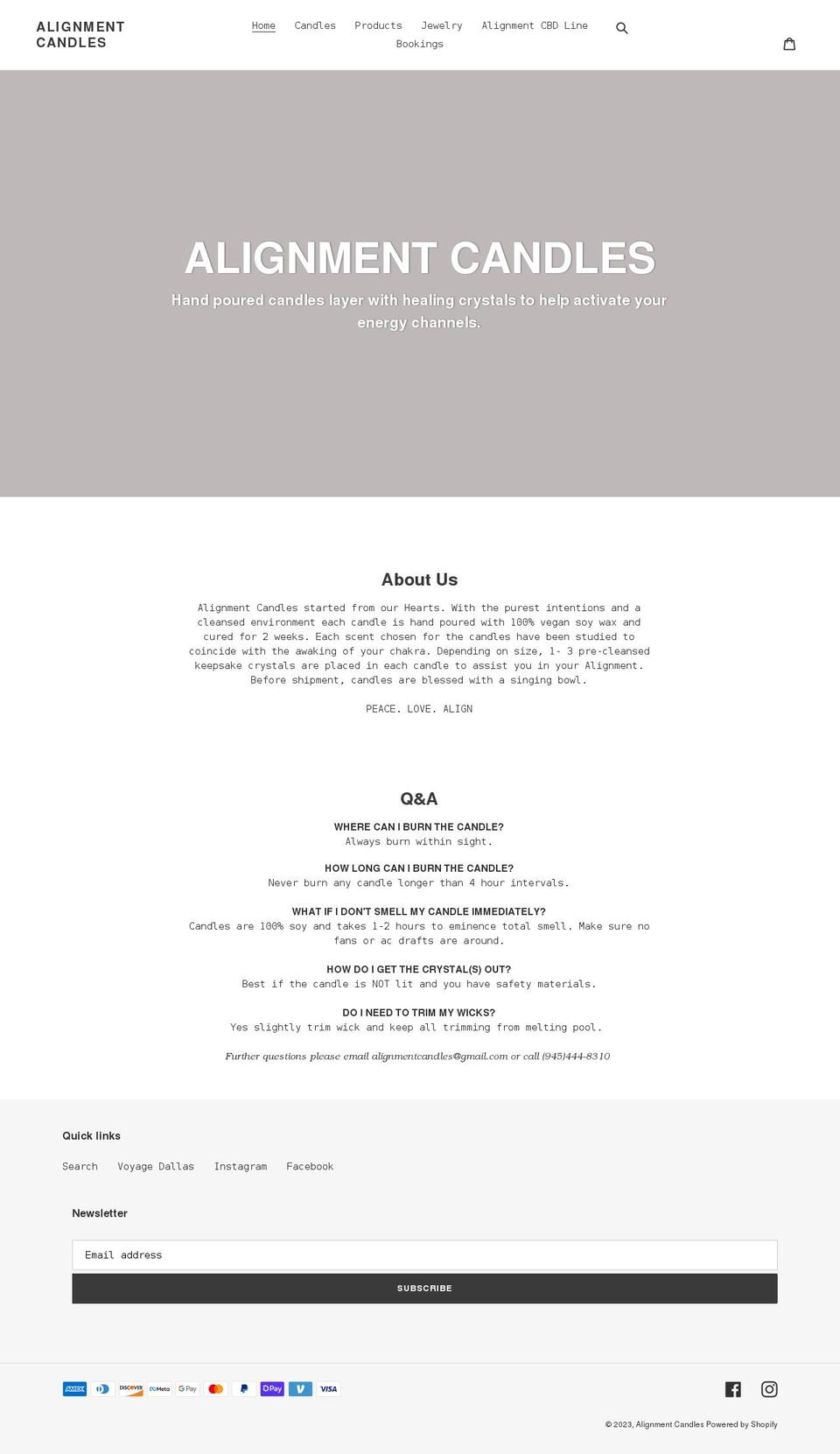 alignmentcandles.com shopify website screenshot