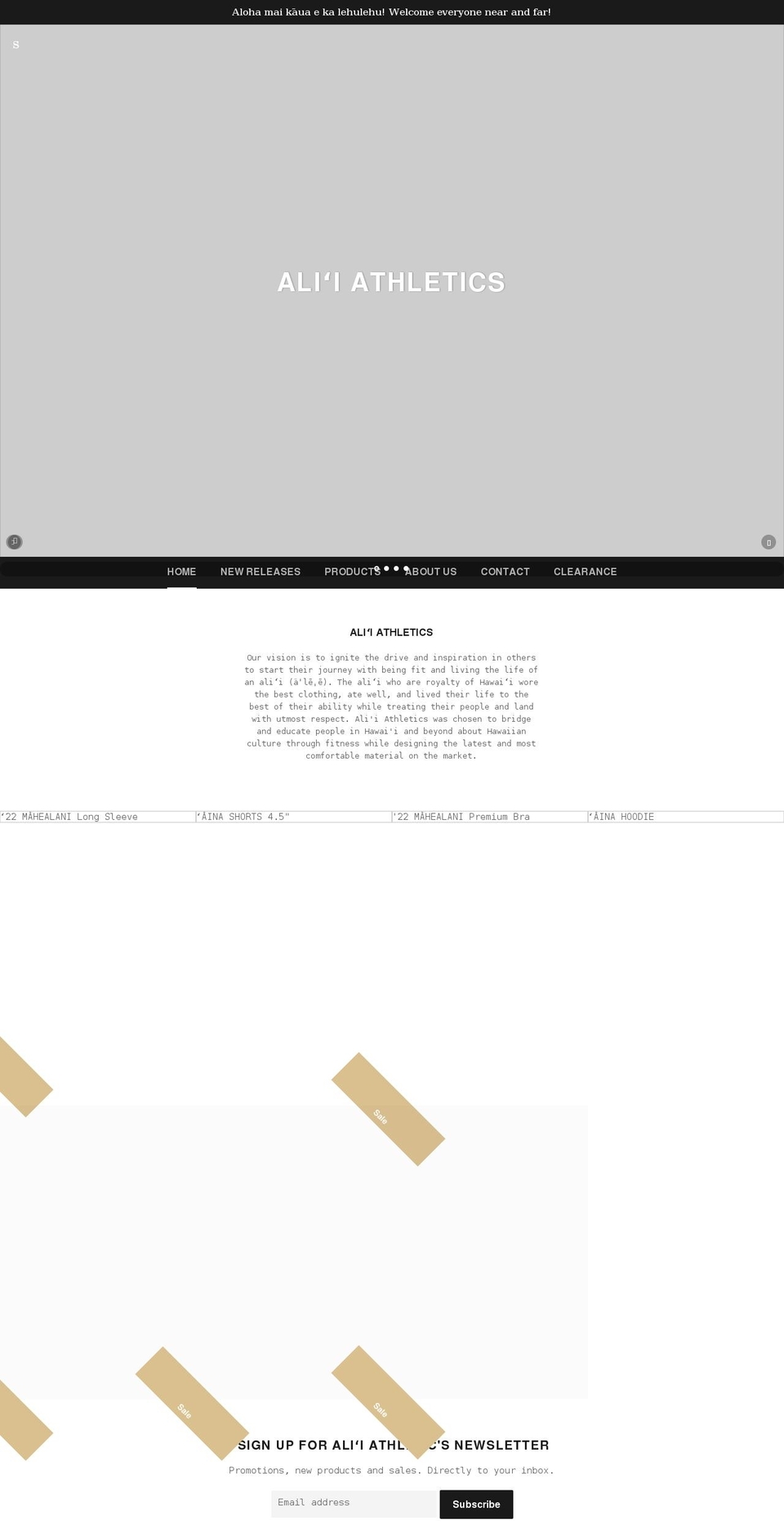 aliiathletics.com — Shopify storefront screenshot
