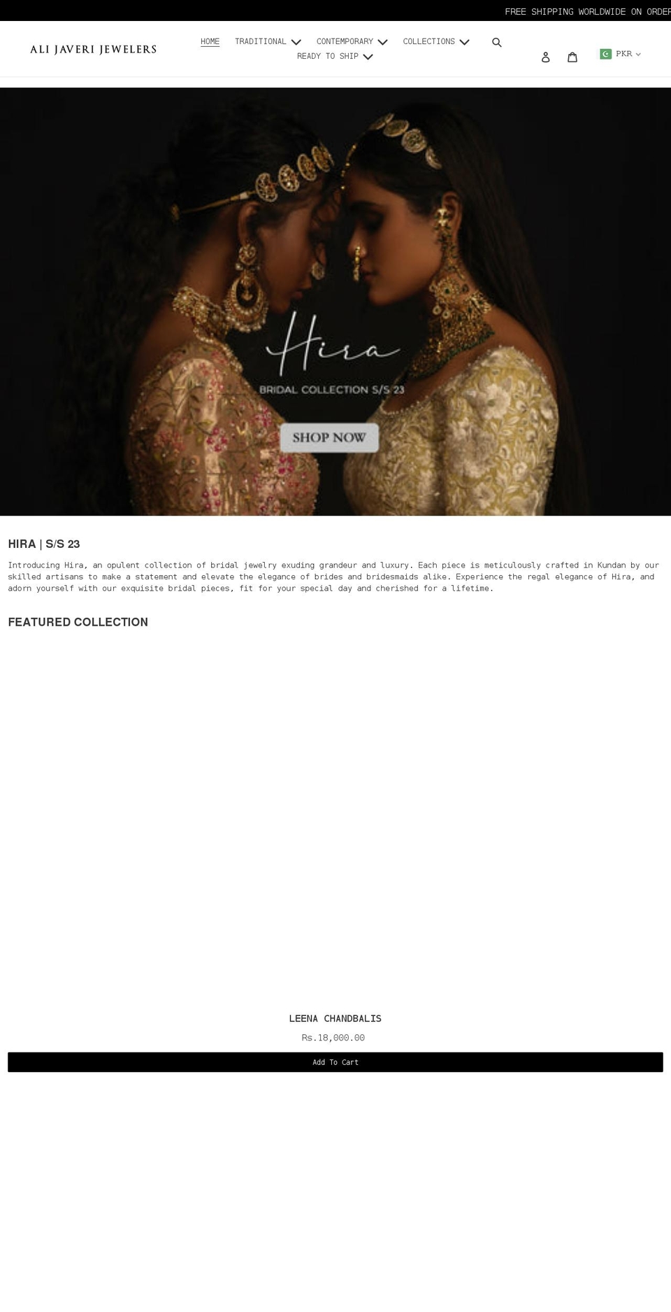 alijaverijewelers.com shopify website screenshot