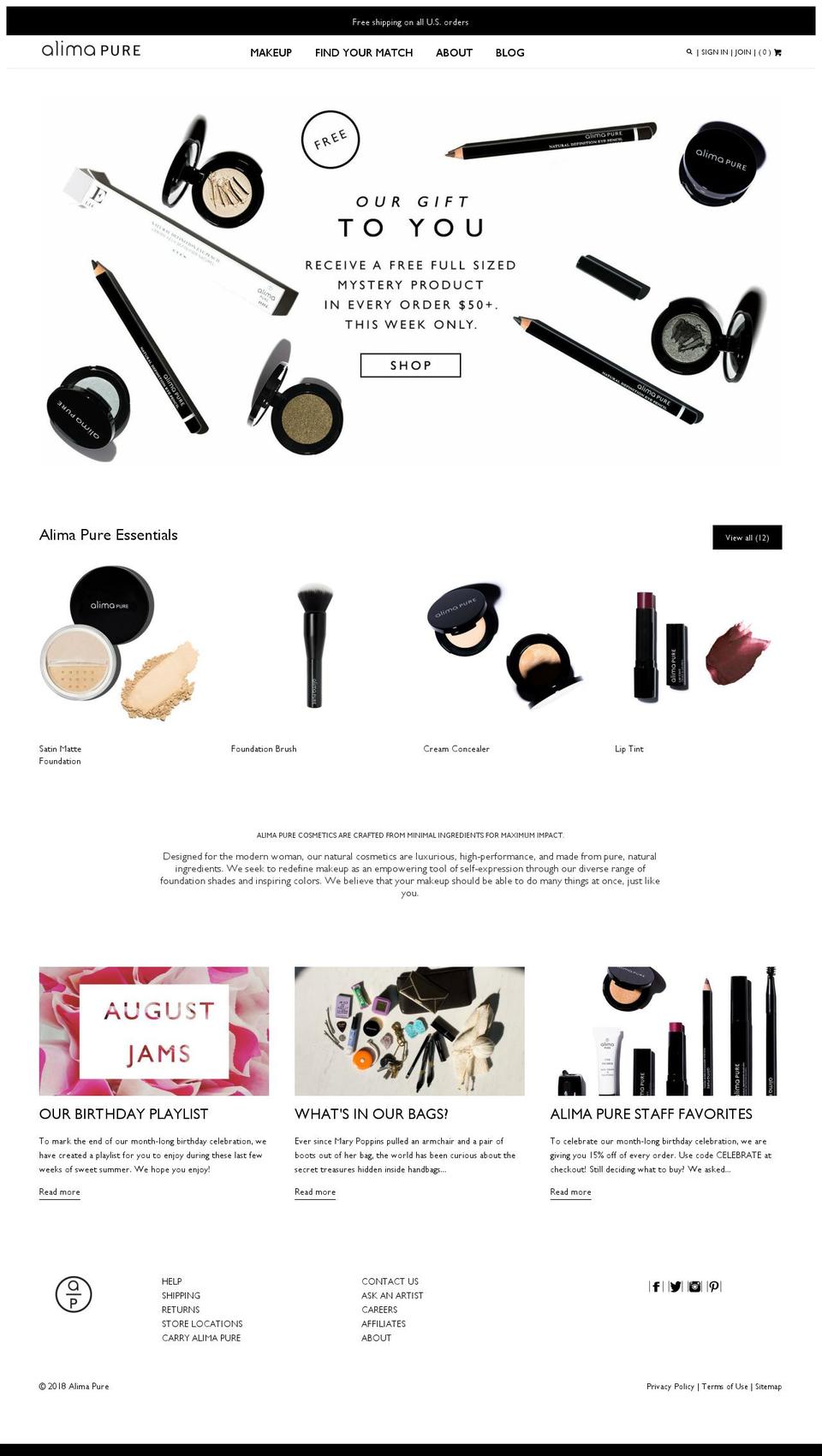 July 2018 - no sticky add to cart on mobile Shopify theme site example alimacosmetics.com