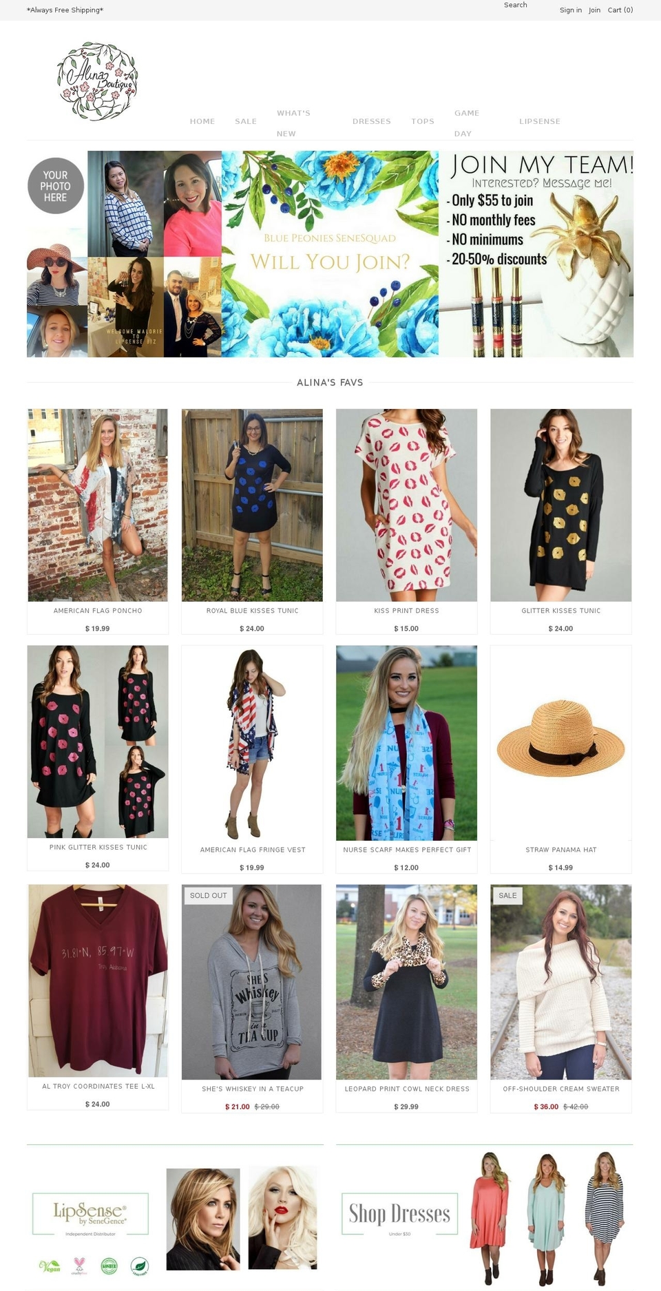 alinaboutique.com shopify website screenshot