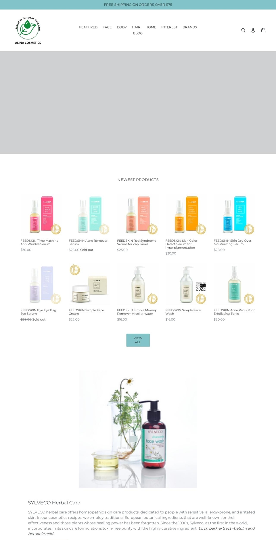 alinacosmetics.com shopify website screenshot