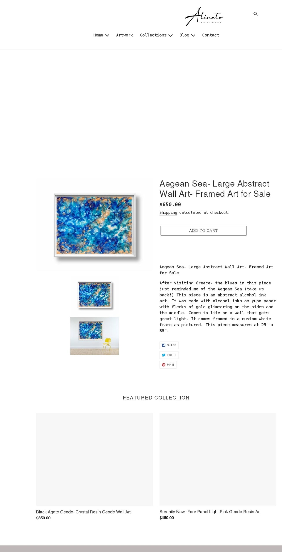 alinatoart.com shopify website screenshot