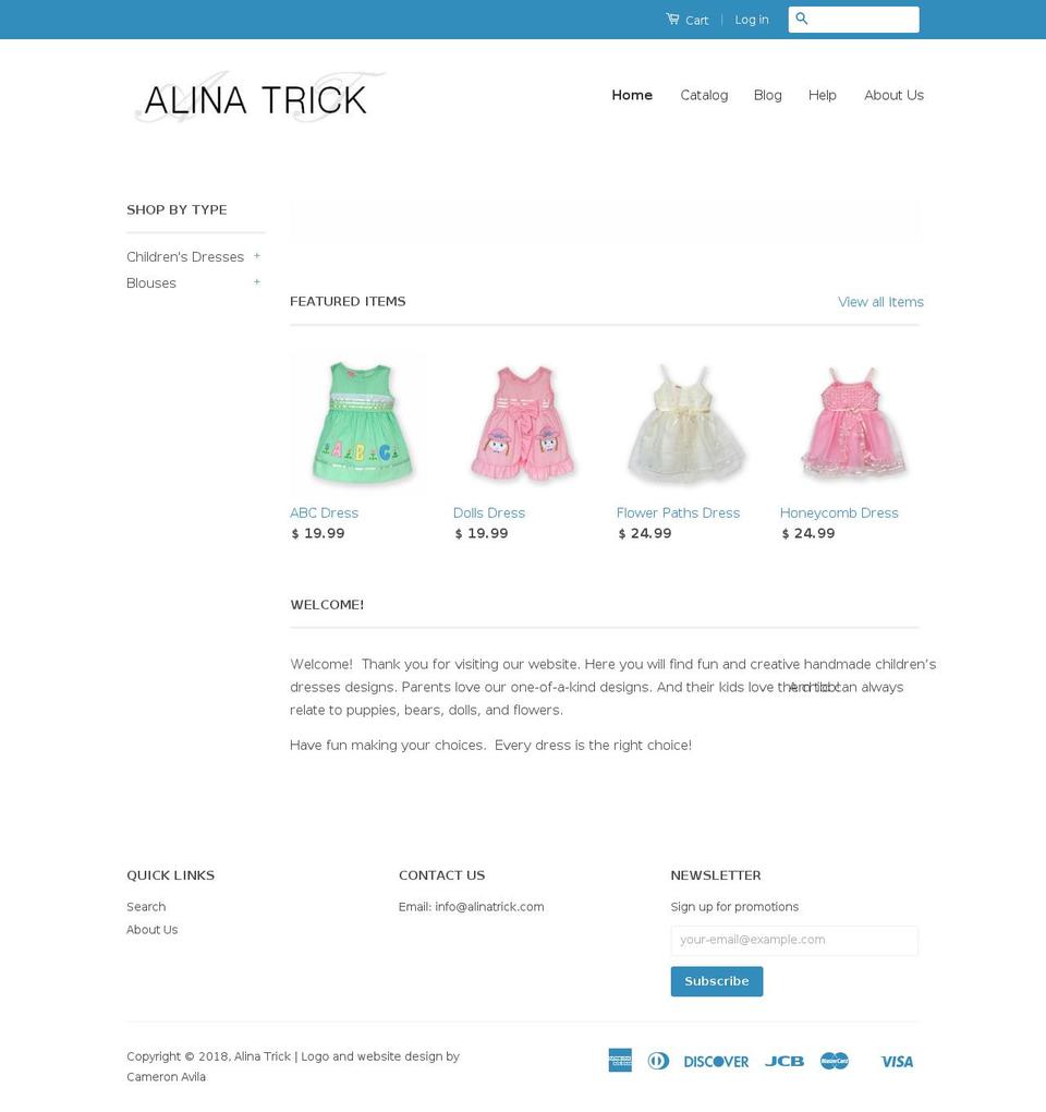 alinatrick.com shopify website screenshot