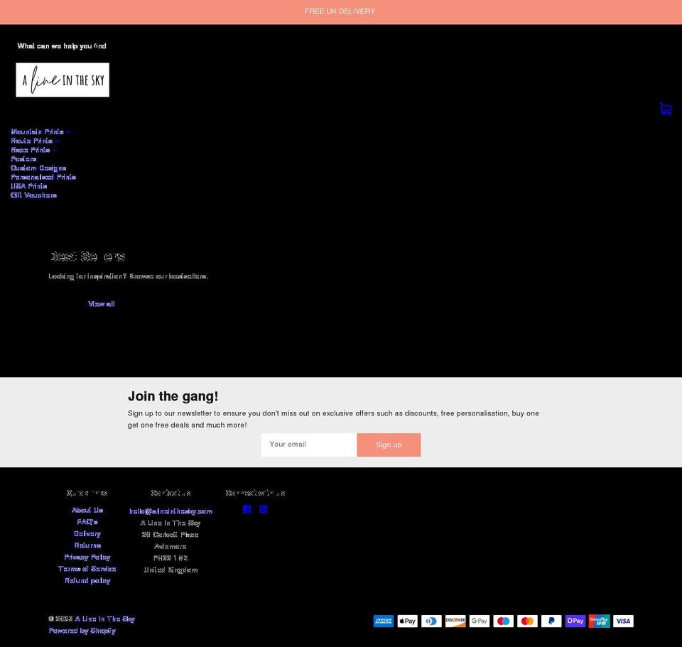 alineinthesky.com shopify website screenshot