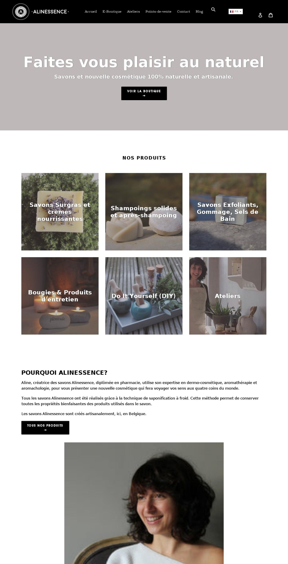 alinessence.be shopify website screenshot