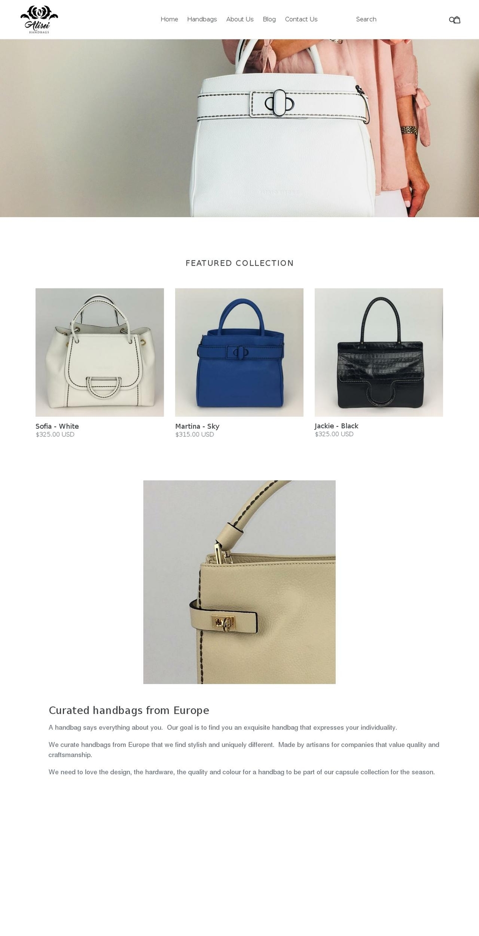 aliseihandbags.com — Shopify storefront screenshot