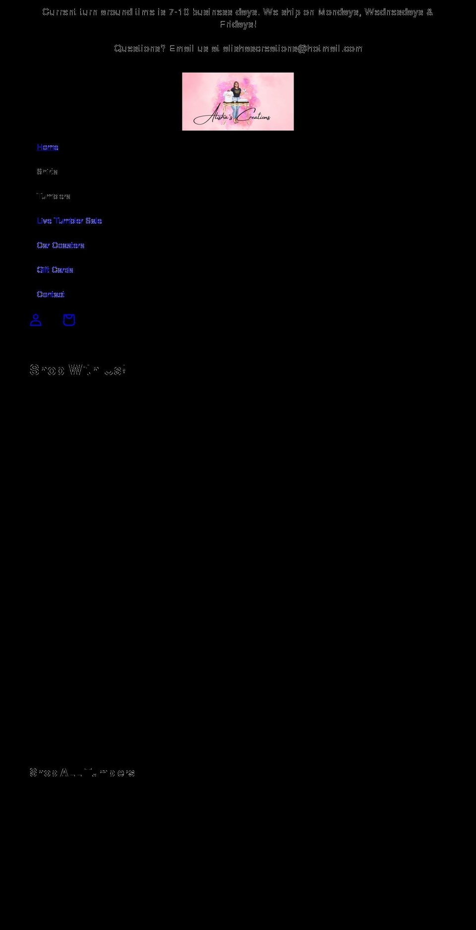 alishascreations.com shopify website screenshot