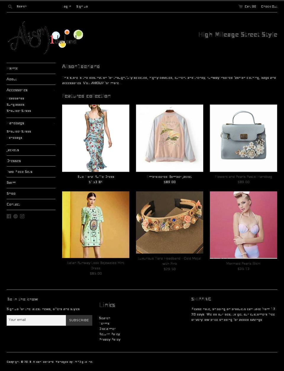 alison1derland.com shopify website screenshot