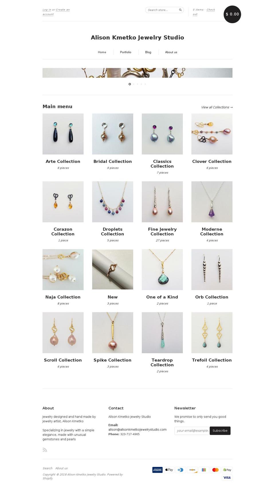 alisonkmetkojewelrystudio.com — Shopify storefront screenshot