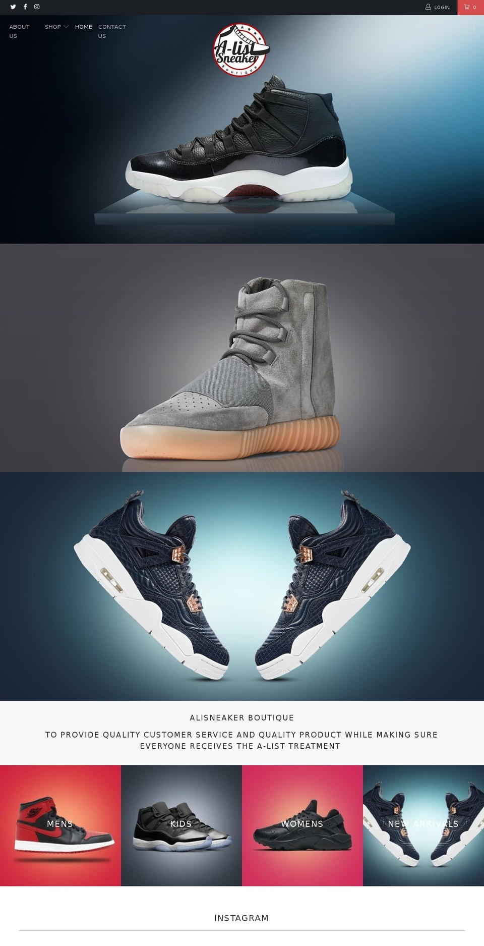 alistsneakerboutique.com shopify website screenshot