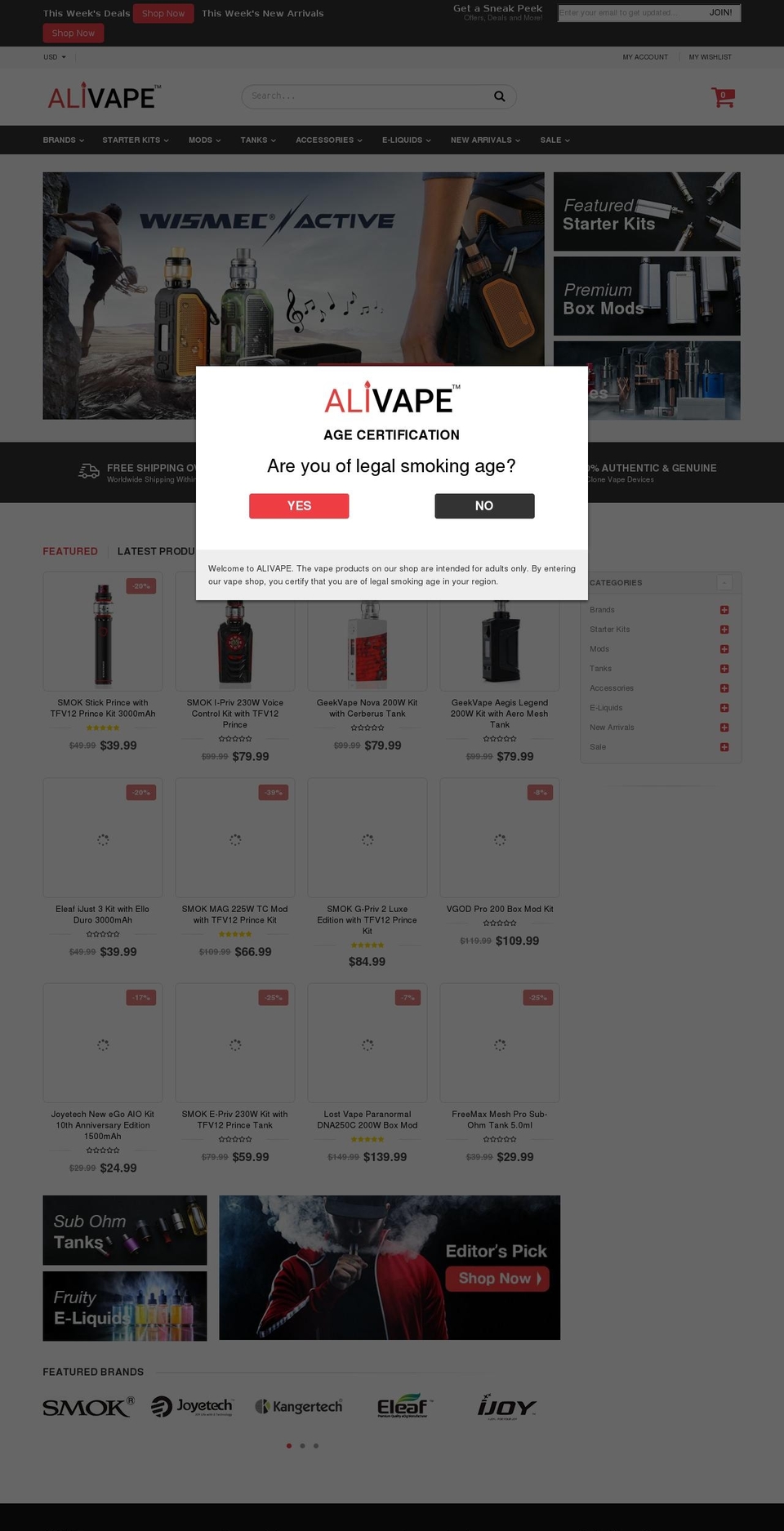 alivape.com shopify website screenshot