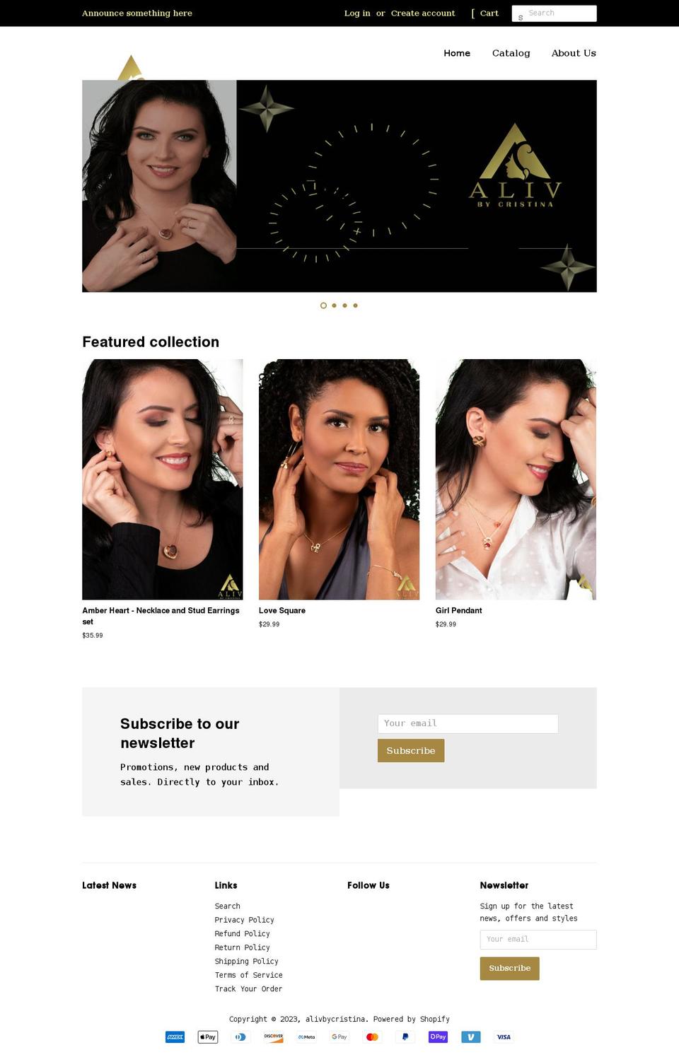 alivbycristina.com shopify website screenshot
