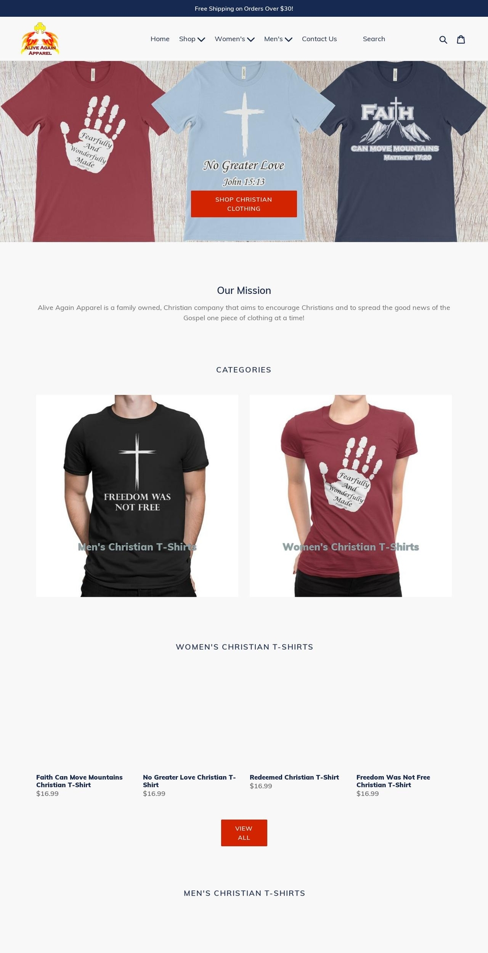 aliveagainapparel.com — Shopify storefront screenshot