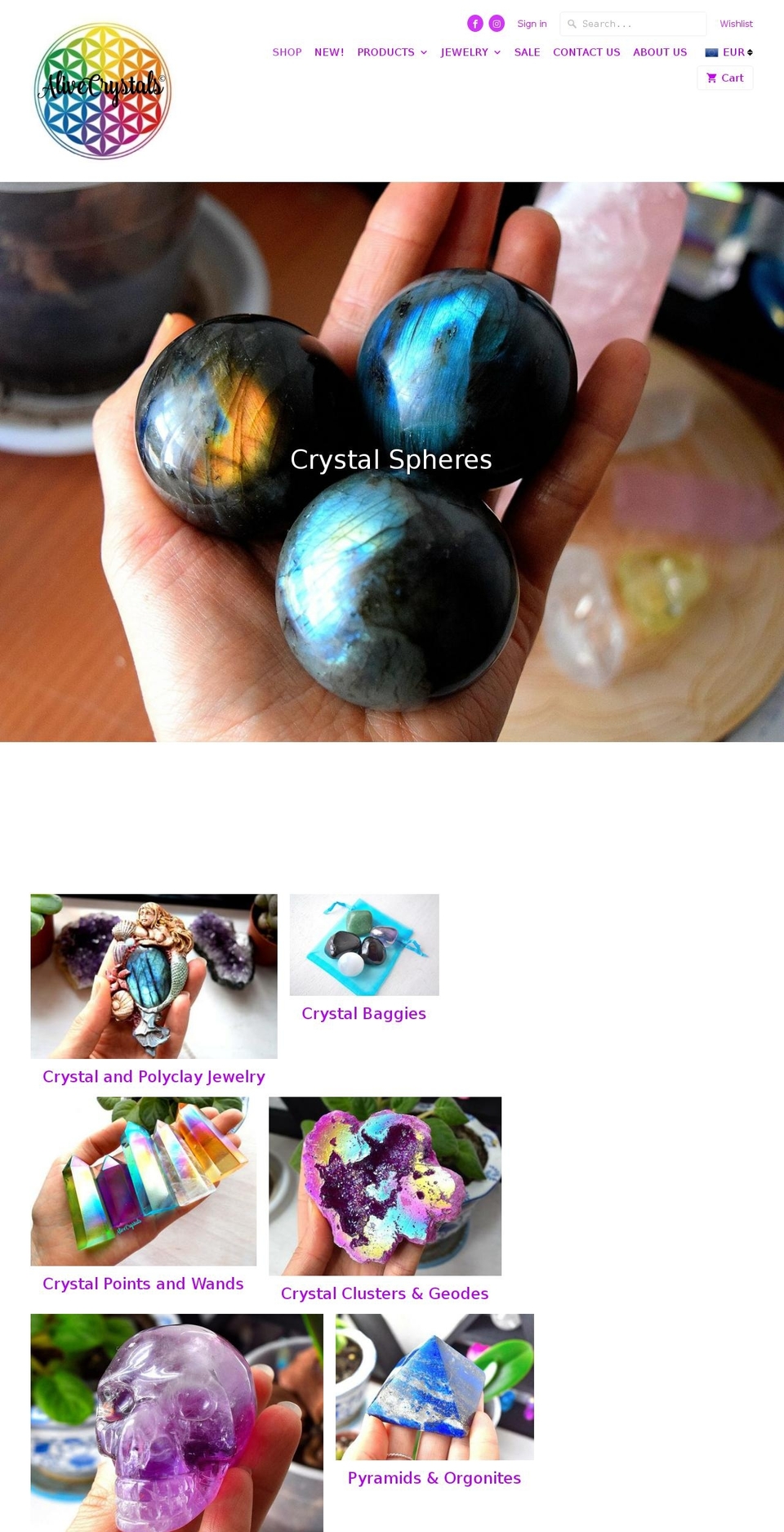 alivecrystals.com — Shopify storefront screenshot