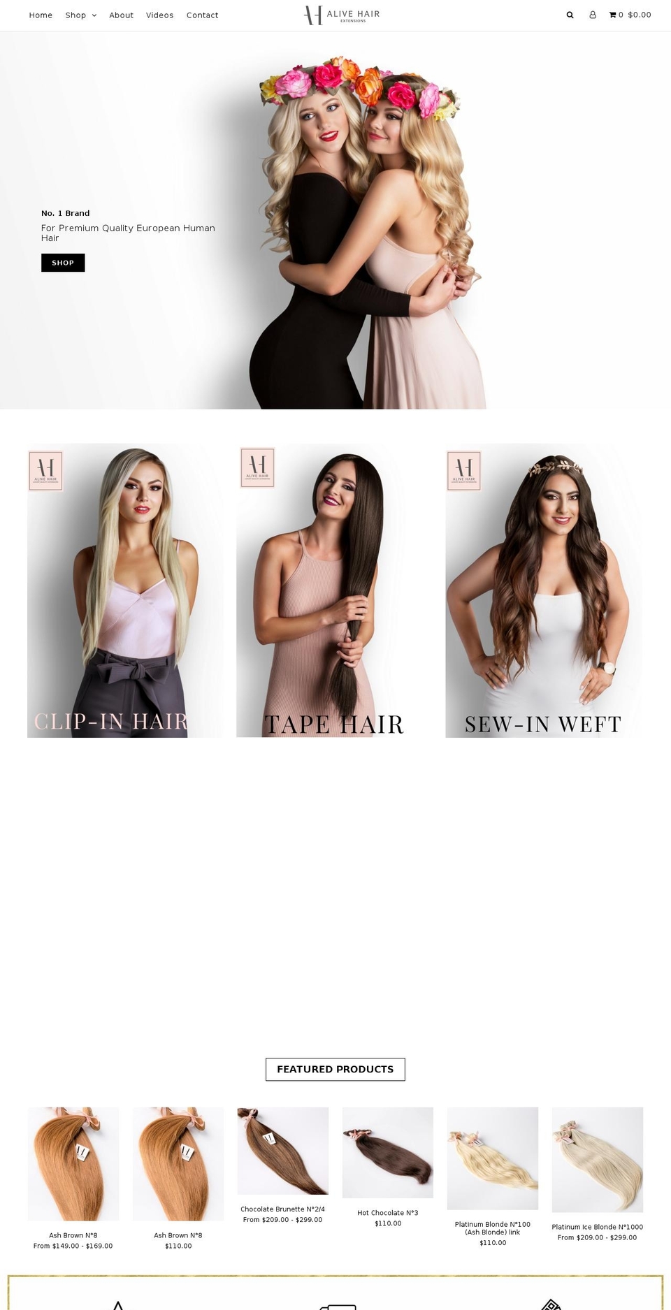 alivehairextensions.com — Shopify storefront screenshot