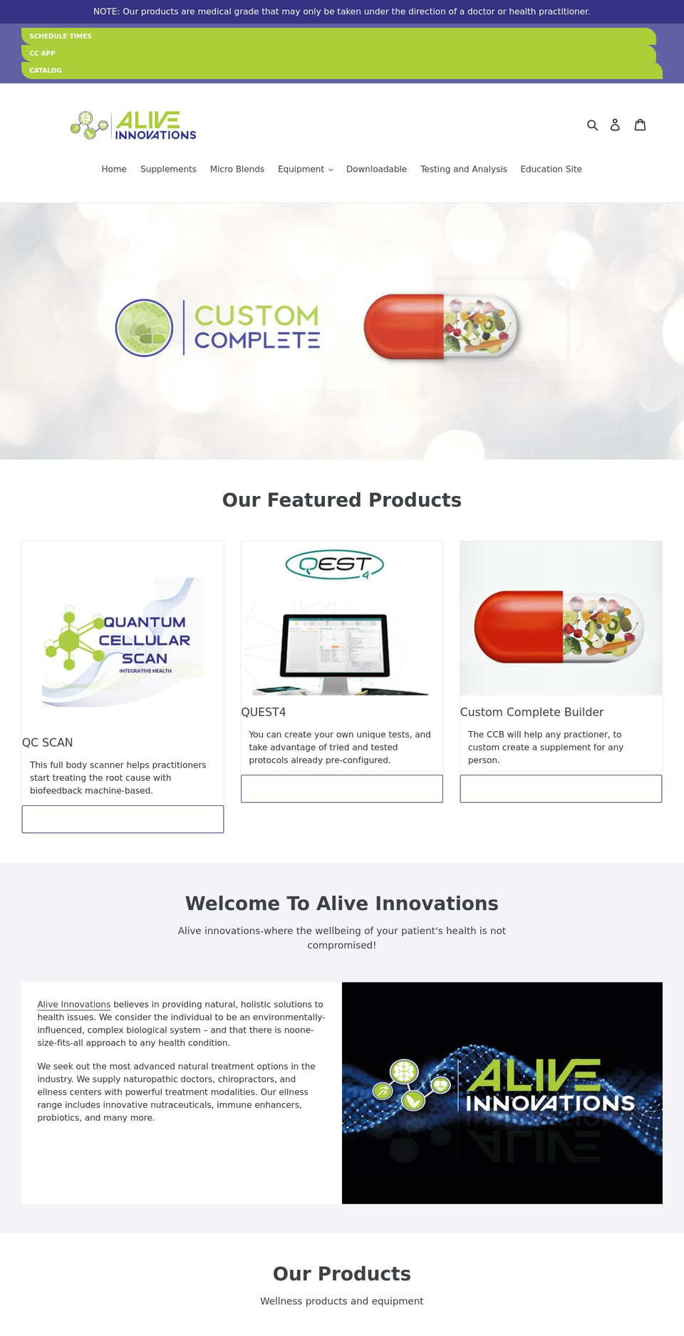 aliveinnovations.com shopify website screenshot