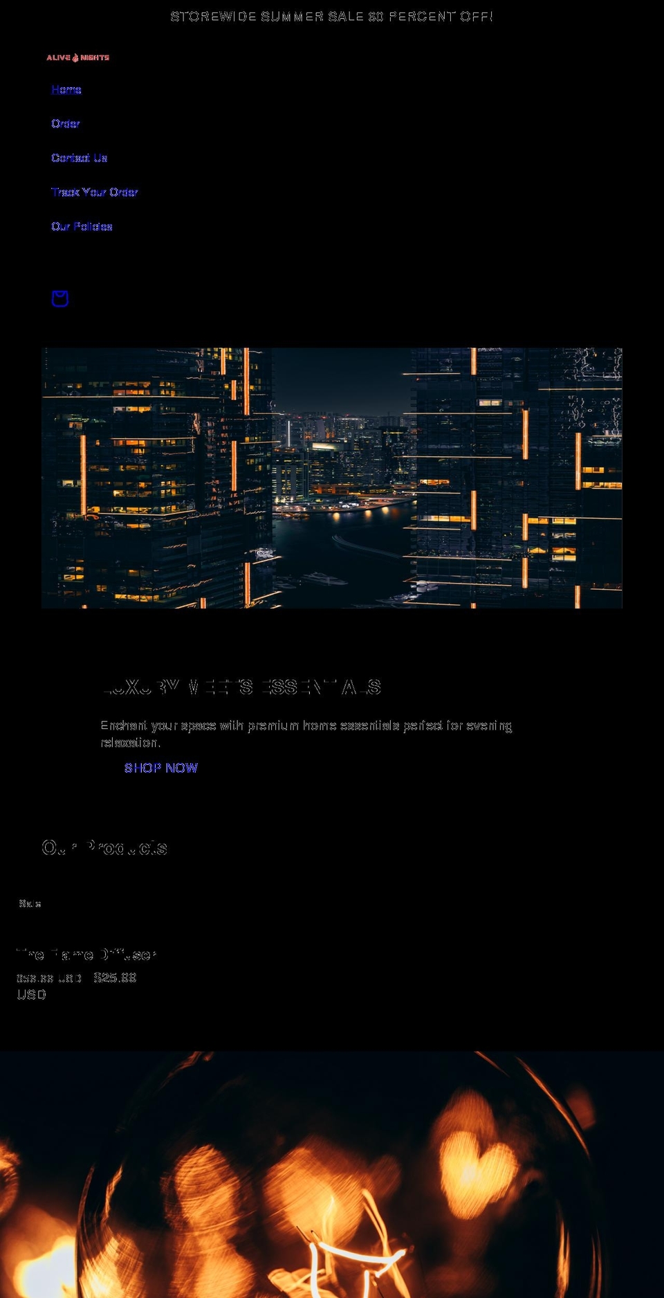 alivenights.com shopify website screenshot