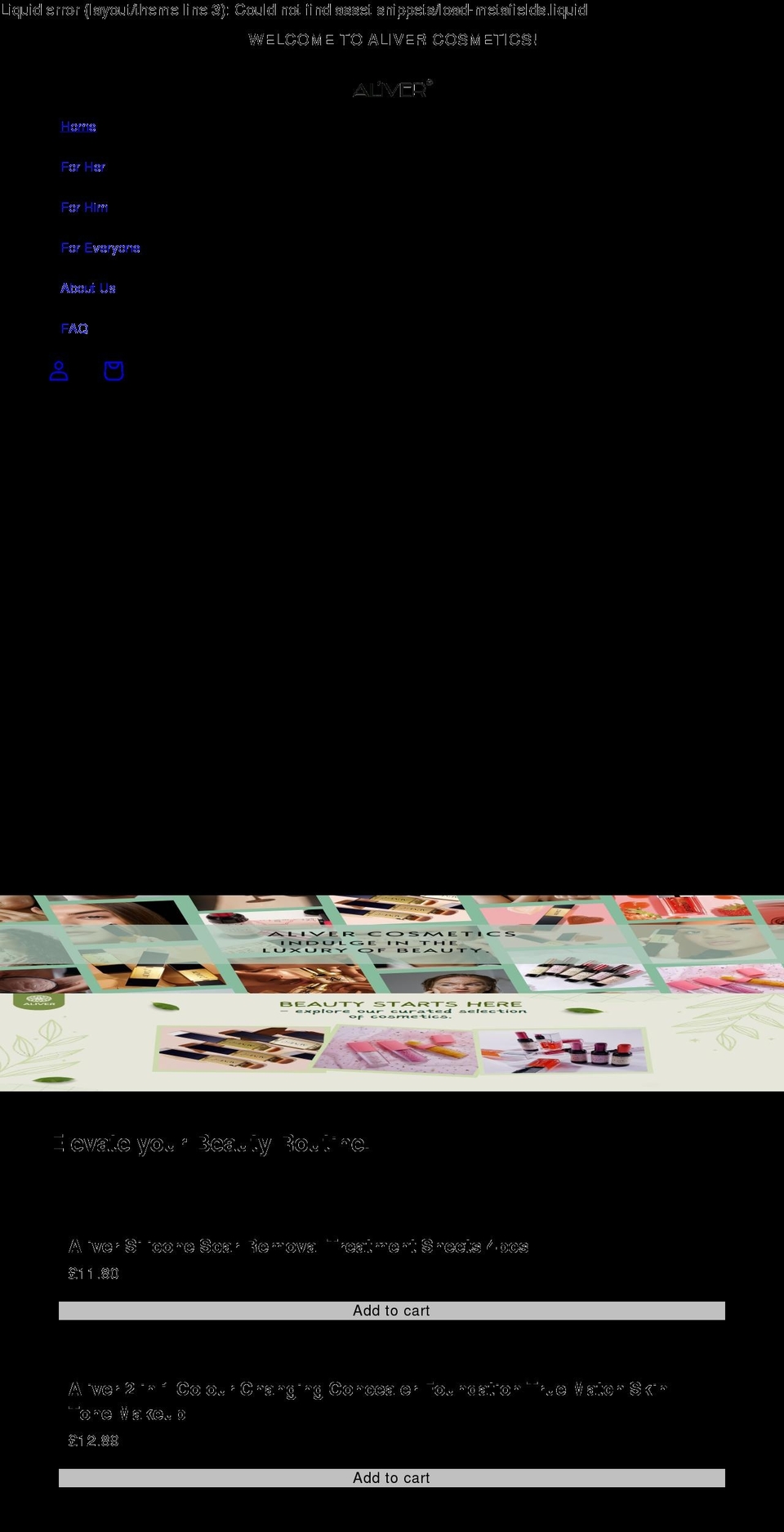 alivercosmetics.com shopify website screenshot