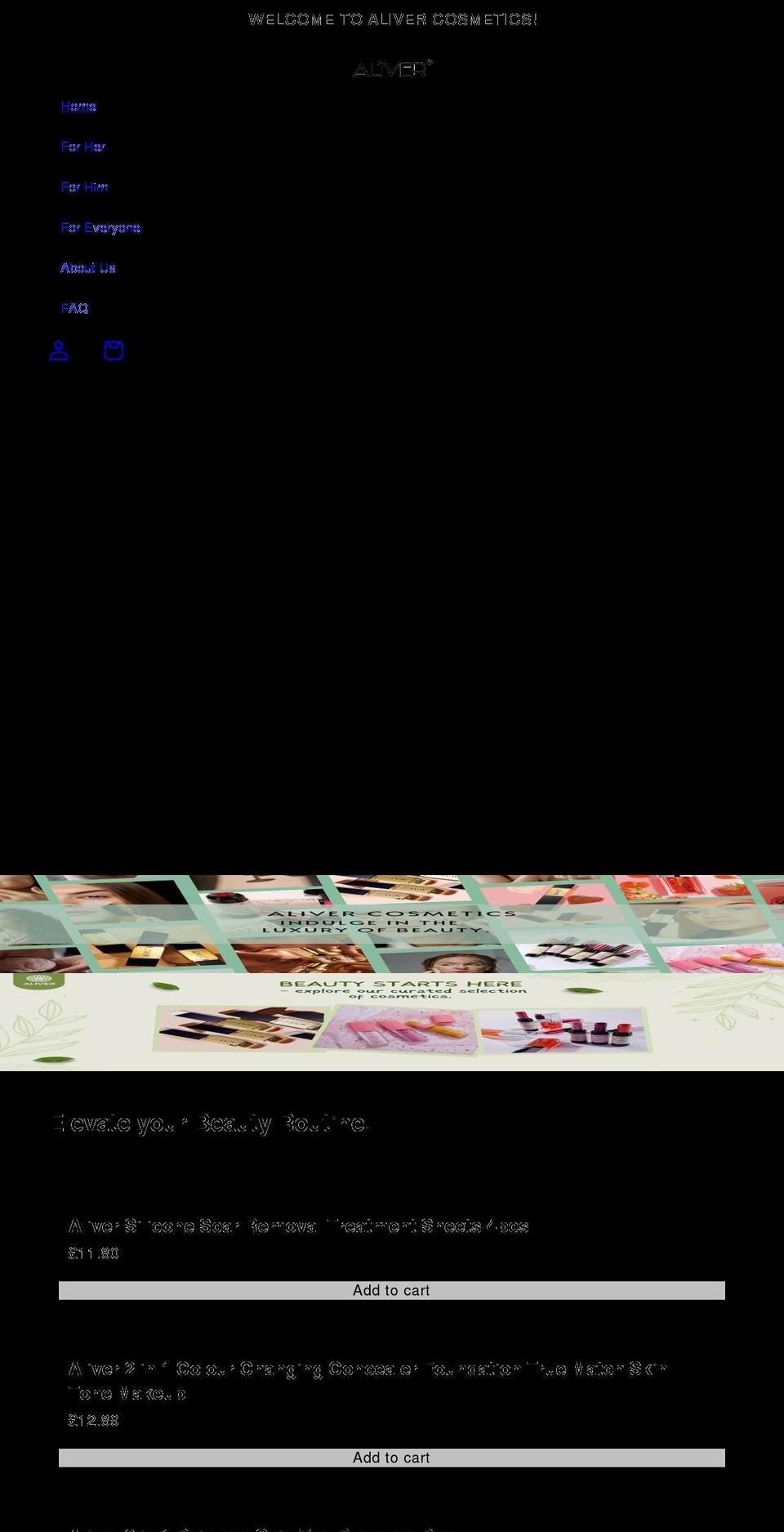 alivercosmetics.myshopify.com shopify website screenshot