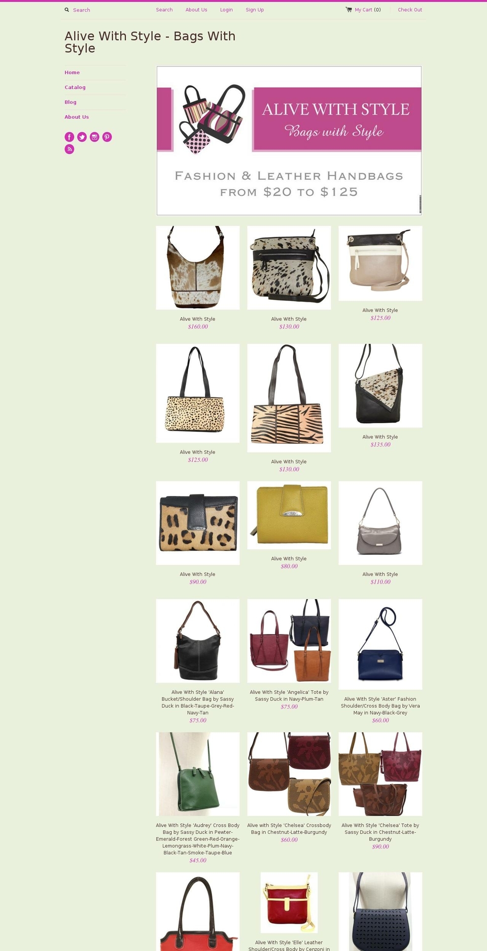 alivewithstylebags.com shopify website screenshot