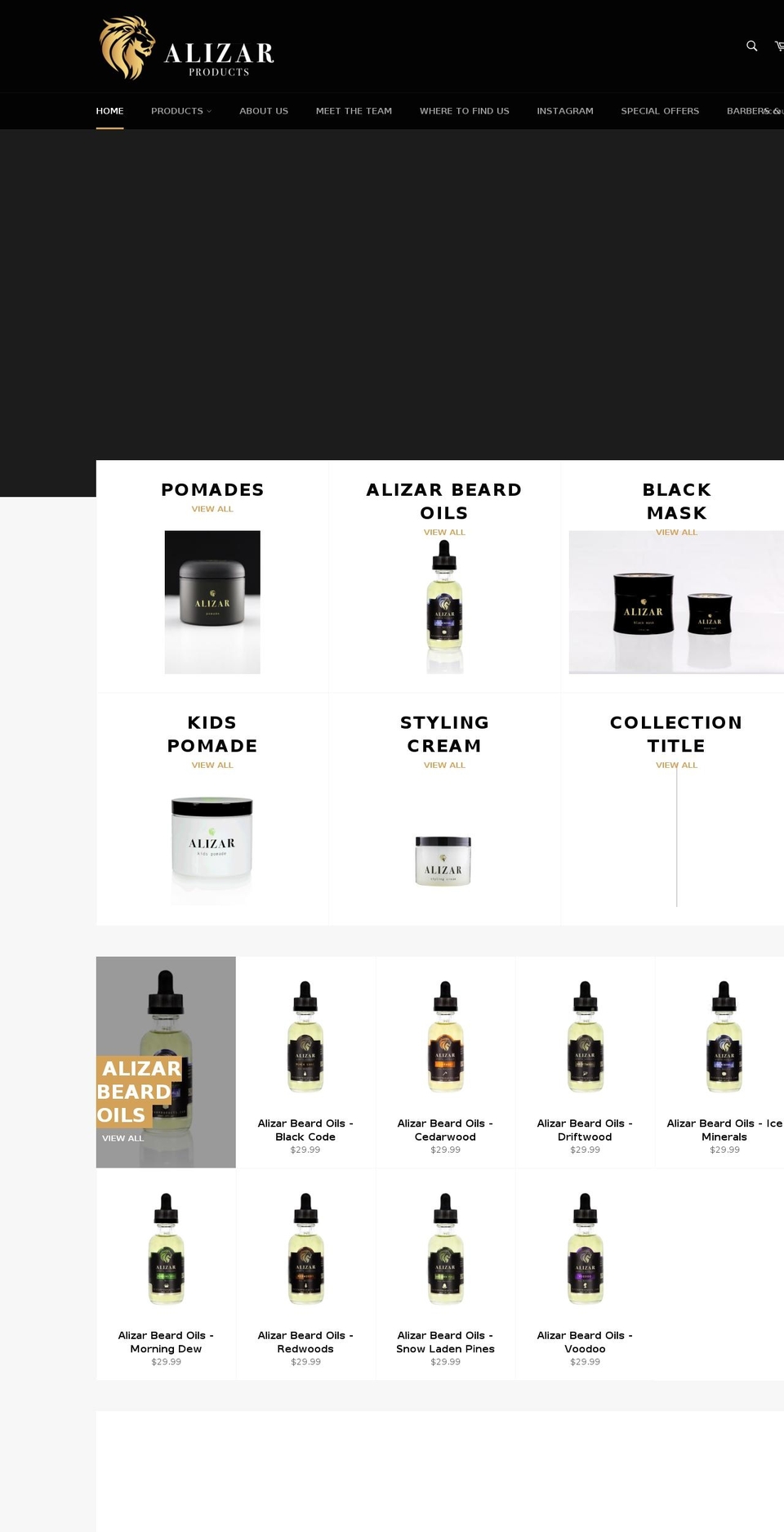 alizarpomade.com — Shopify storefront screenshot