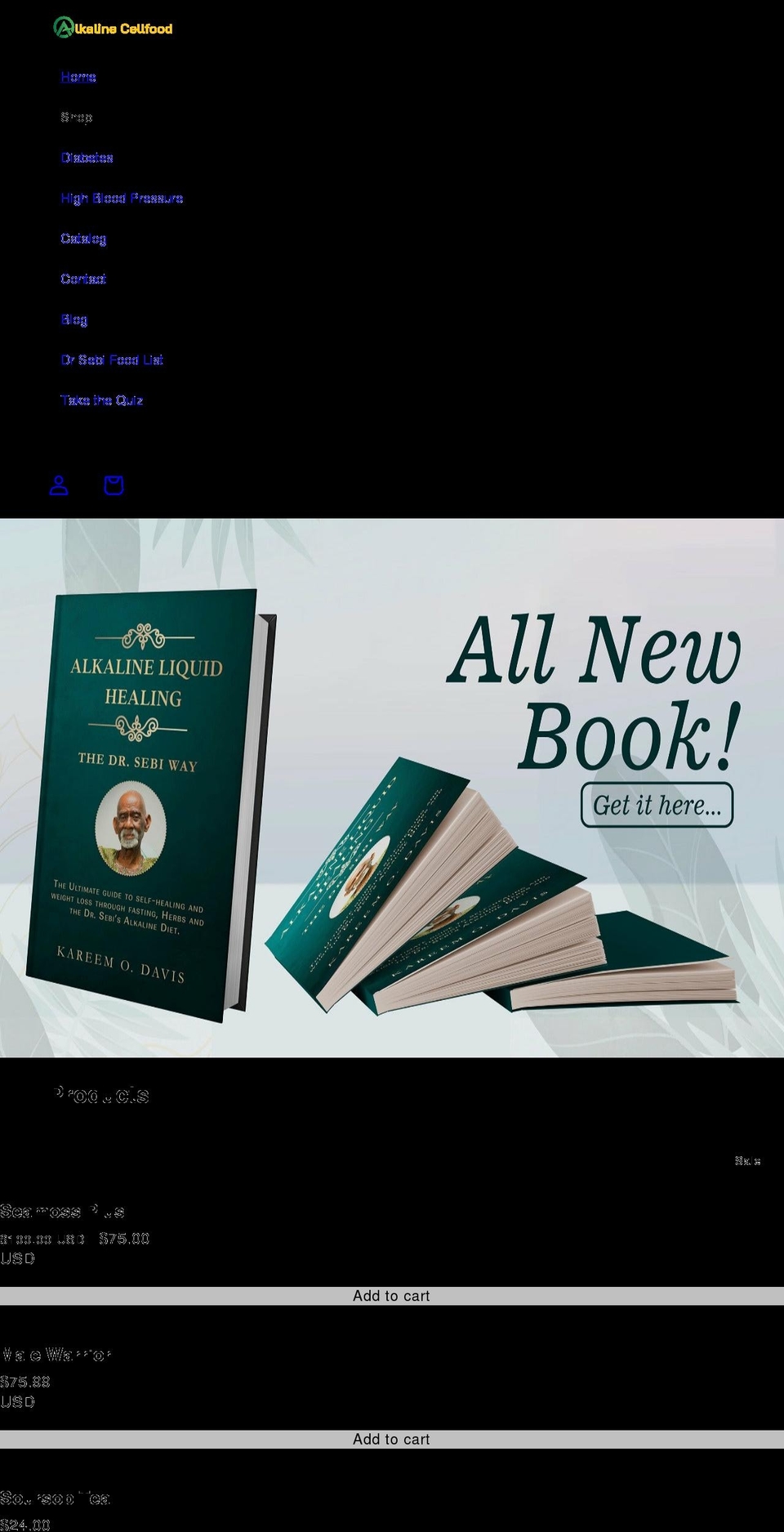alkalinecellfood.com shopify website screenshot