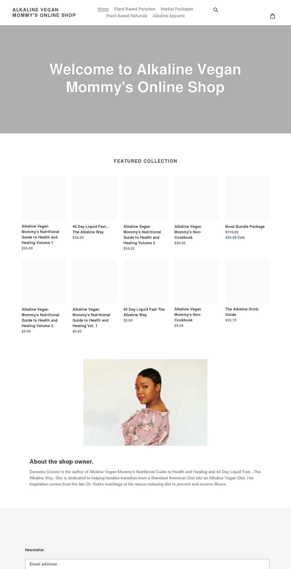 alkalineveganmommysonlineshop.com shopify website screenshot