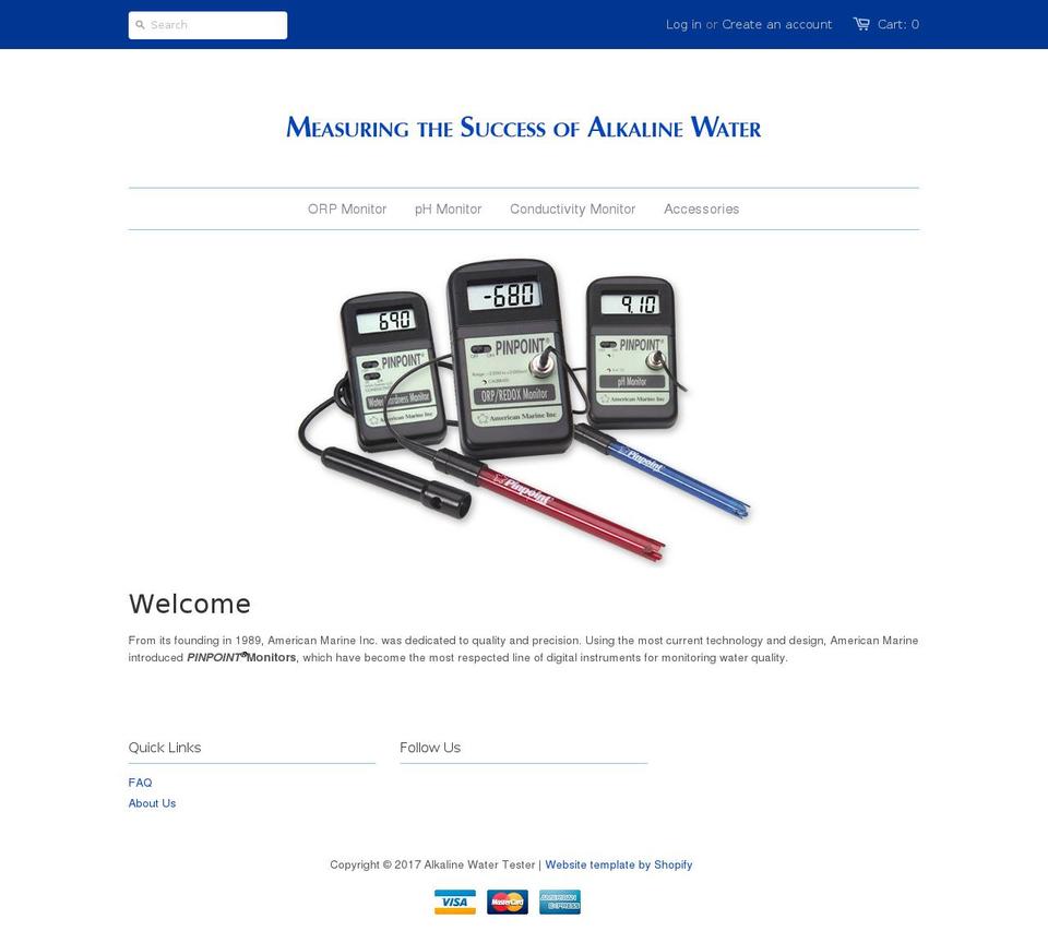 alkalinewatertesters.com shopify website screenshot