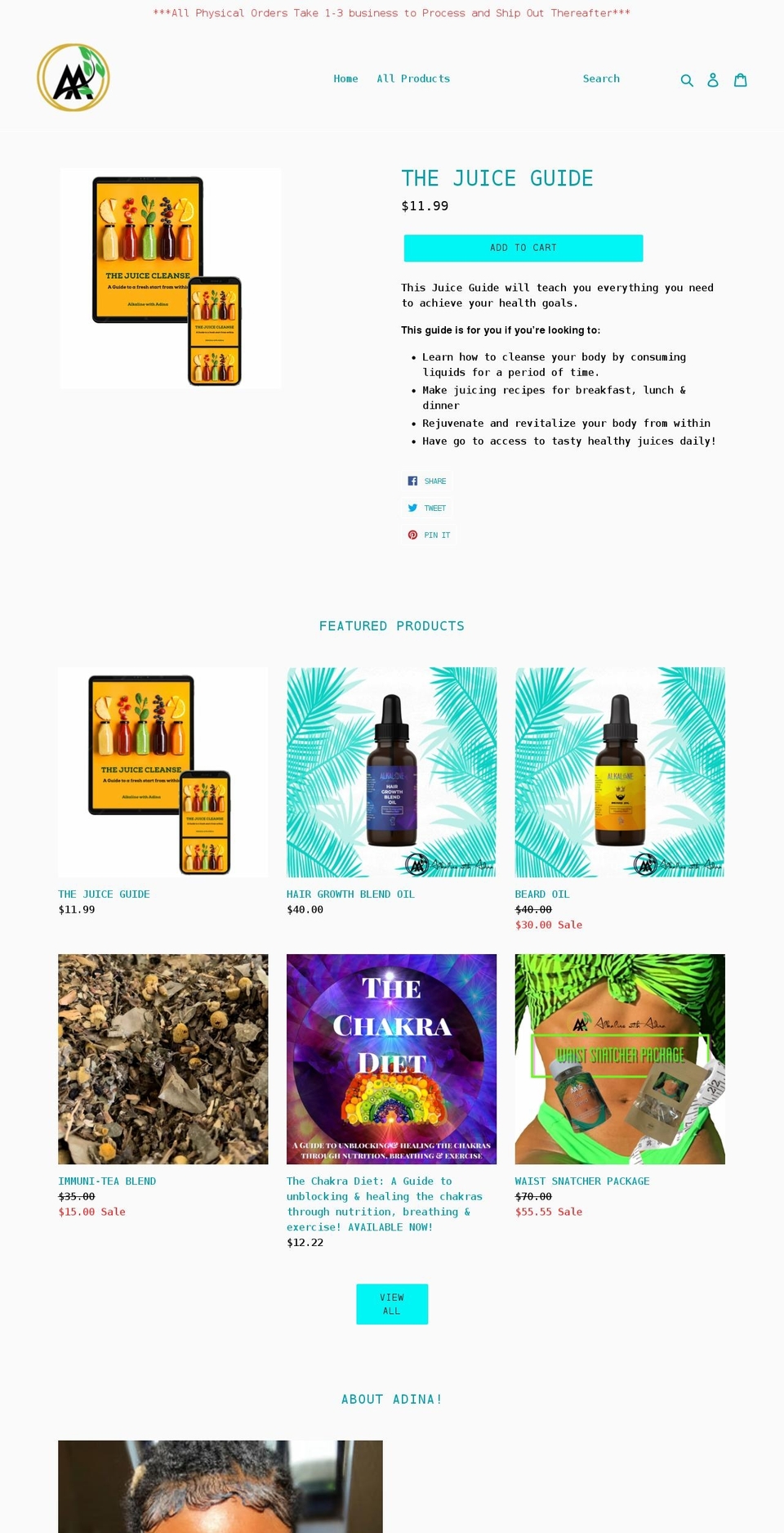 alkalinewithadina.com shopify website screenshot