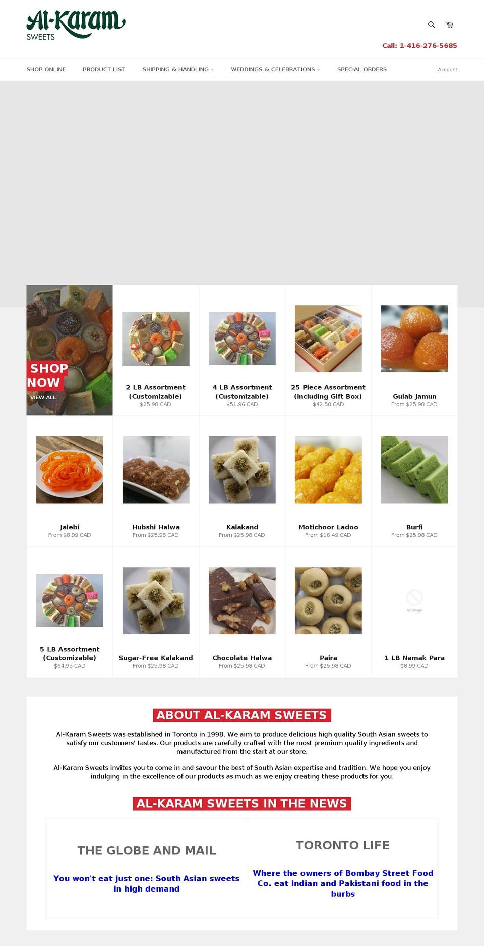 alkaramsweets.ca shopify website screenshot