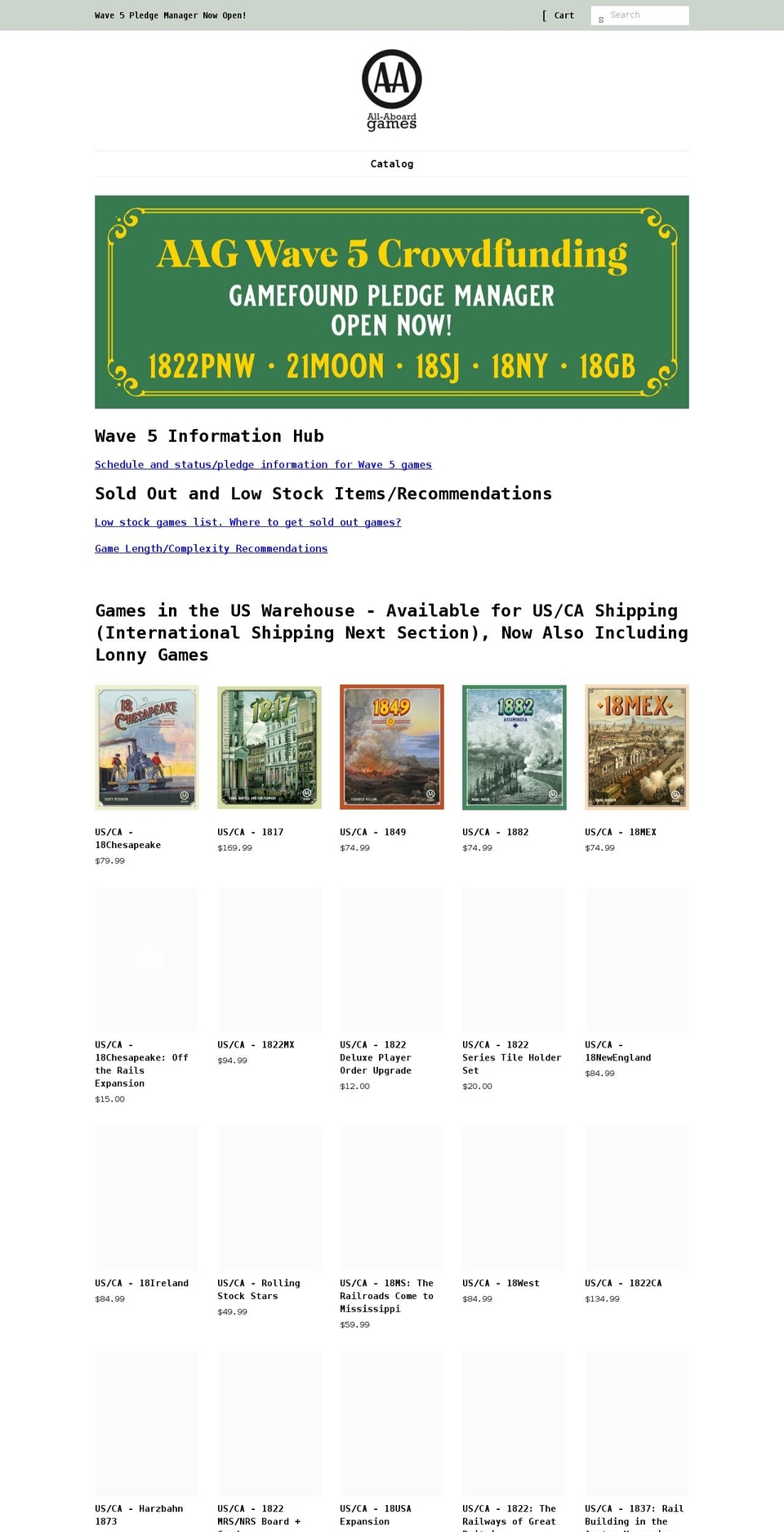 all-aboardgames.com shopify website screenshot