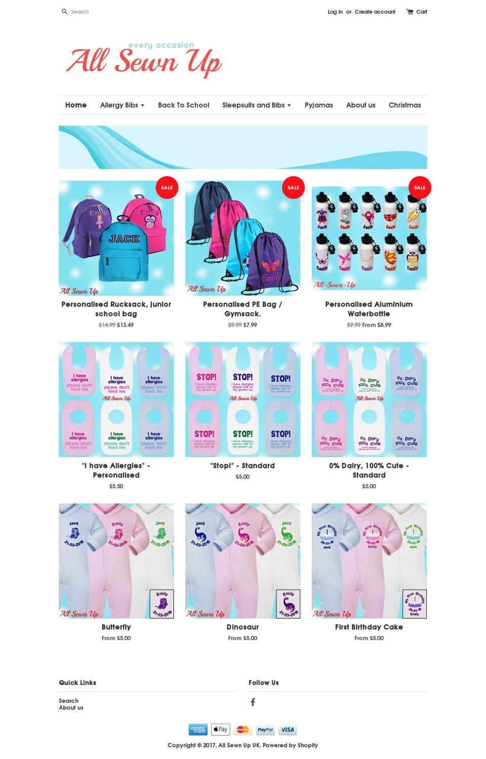 all-sewn-up.com shopify website screenshot