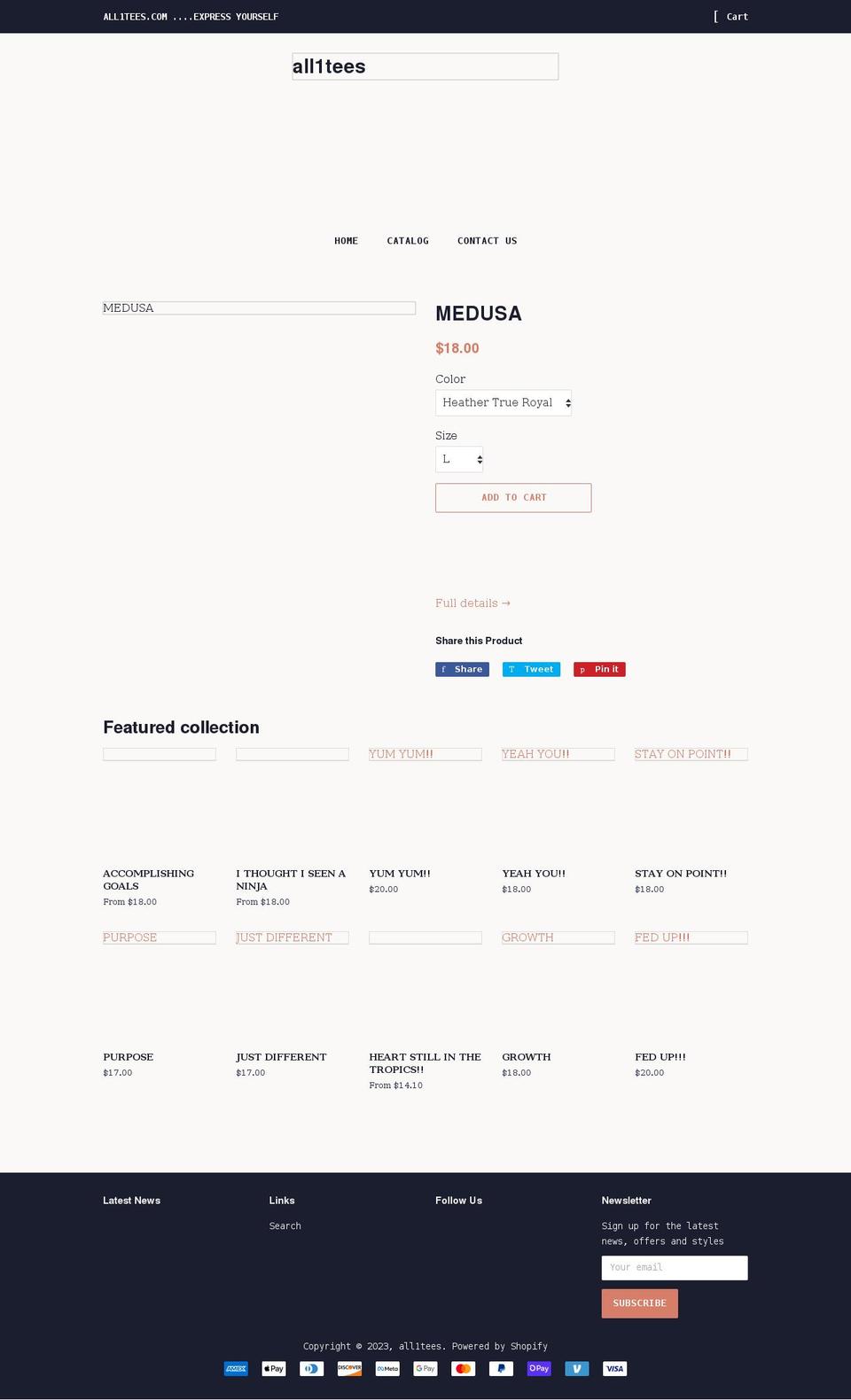 all1tees.com shopify website screenshot