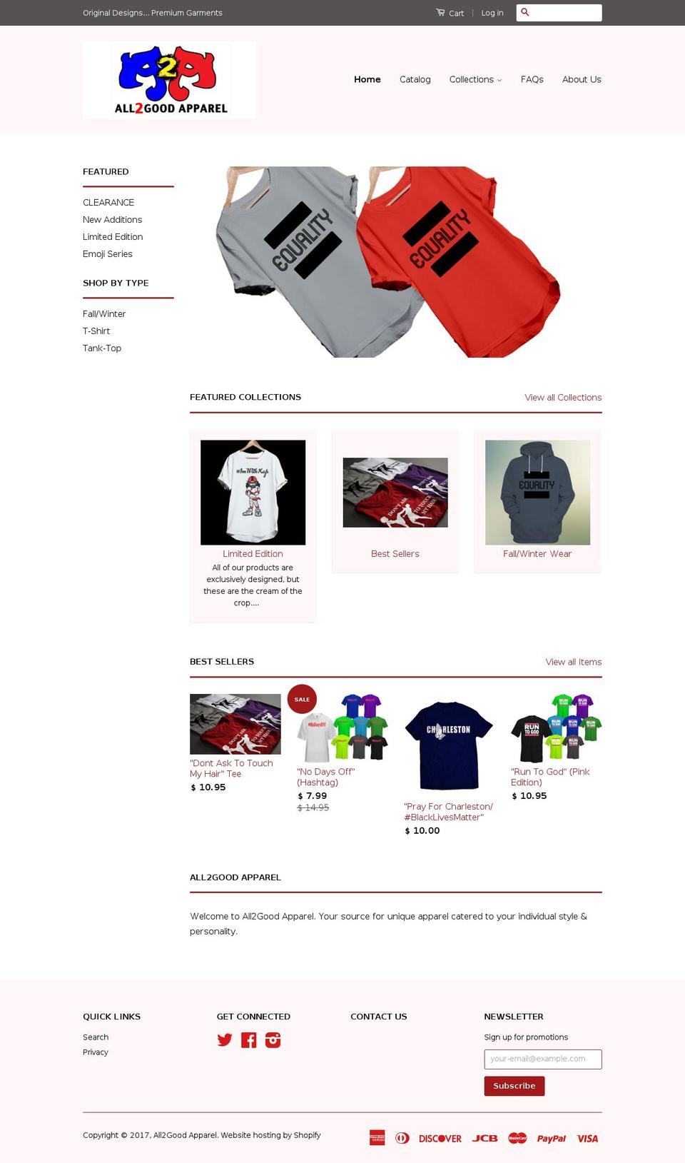 all2goodapparel.com shopify website screenshot