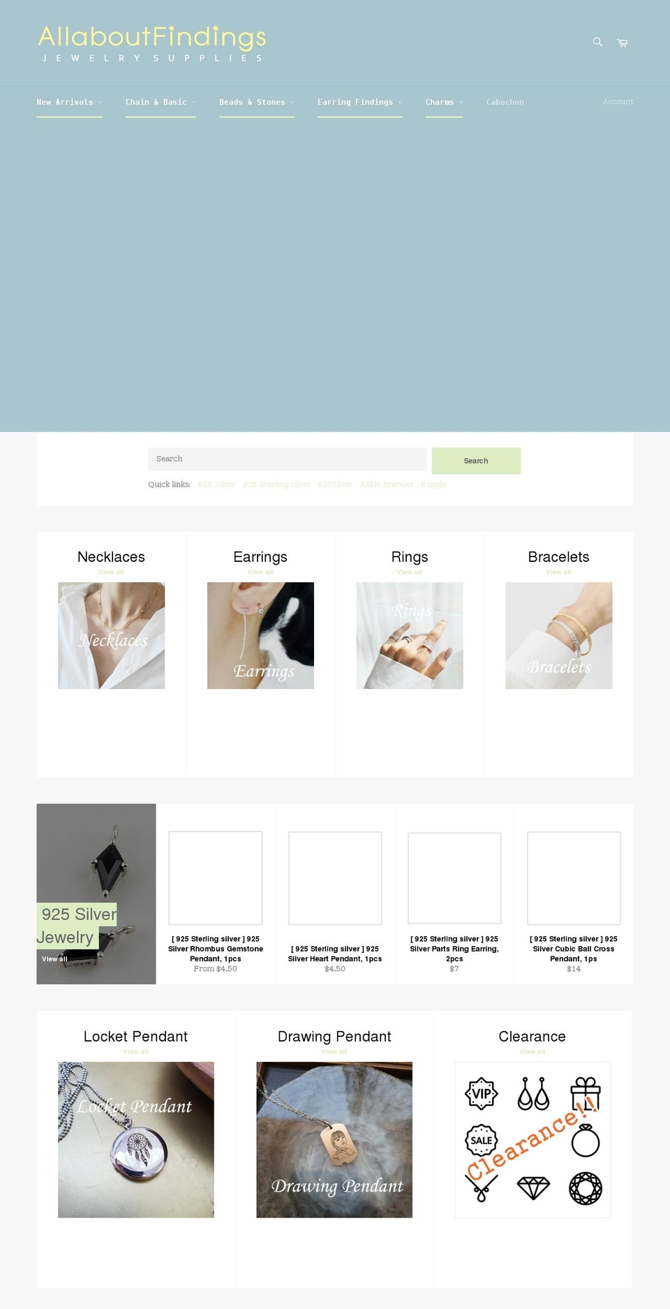 allabout-findings.com shopify website screenshot