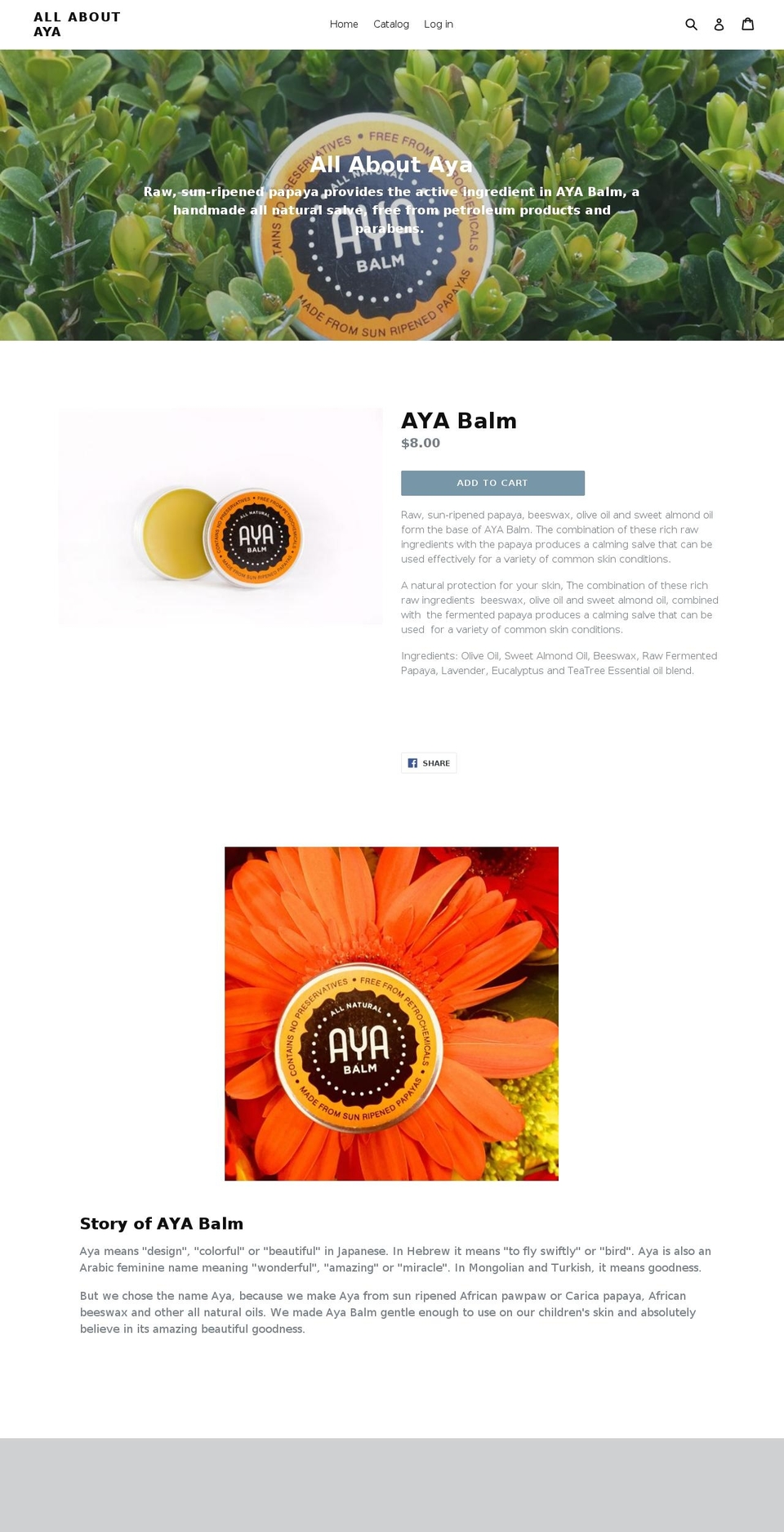 allaboutaya.com — Shopify storefront screenshot
