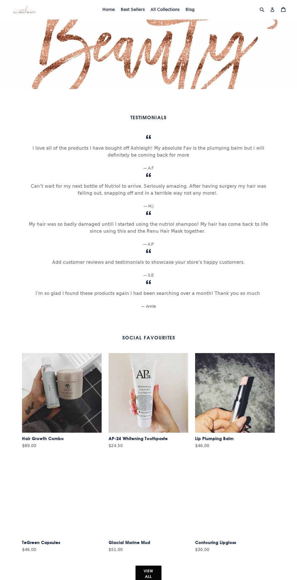 allaboutbeautyonline.com — Shopify storefront screenshot