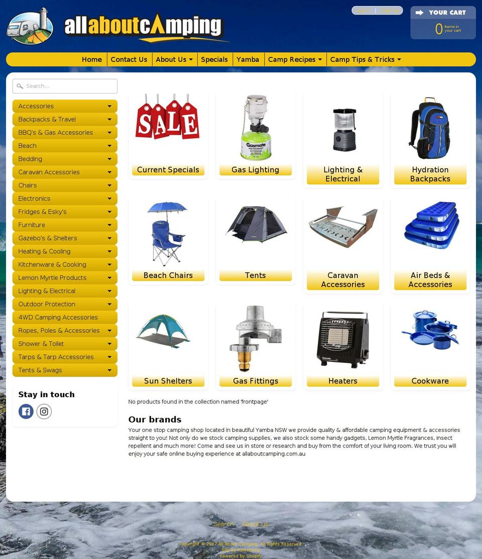 allaboutcamping.com.au shopify website screenshot