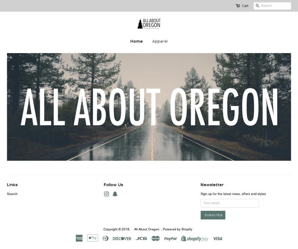 allaboutoregon.com — Shopify storefront screenshot