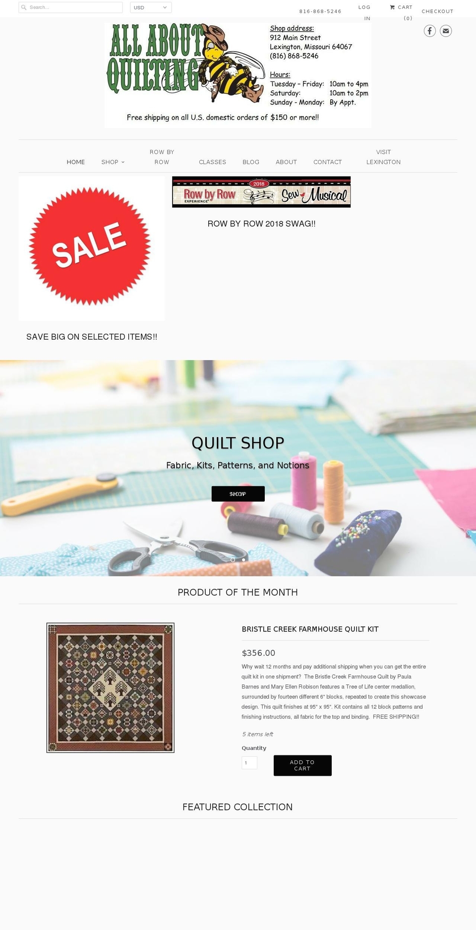 allaboutquiltingshop.com — Shopify storefront screenshot